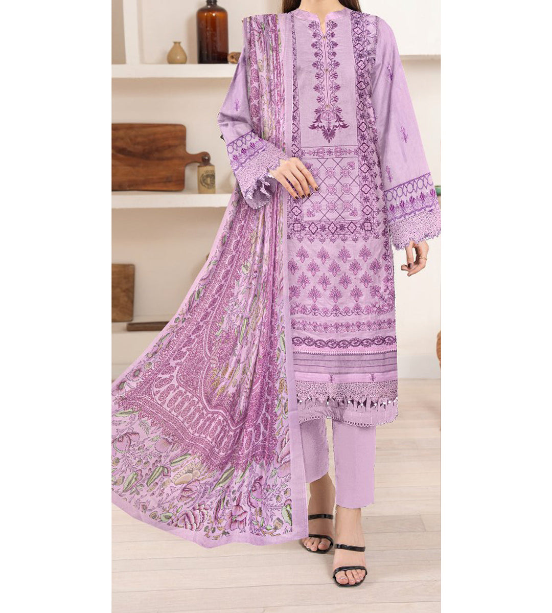 3PC- Unstitched Embroidered Lawn Suit US5382