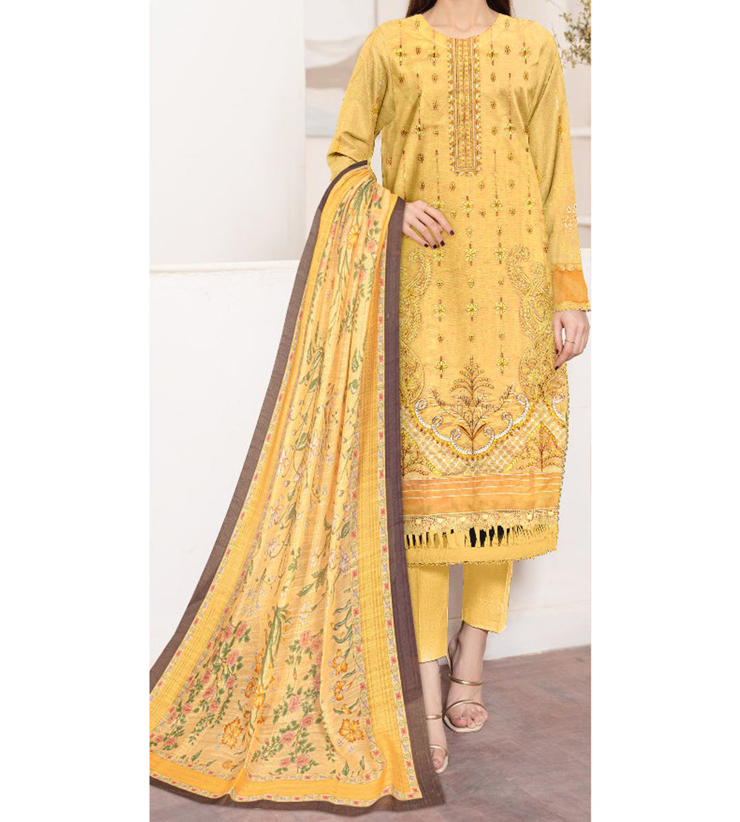3PC- Unstitched Embroidered Lawn Suit US5386