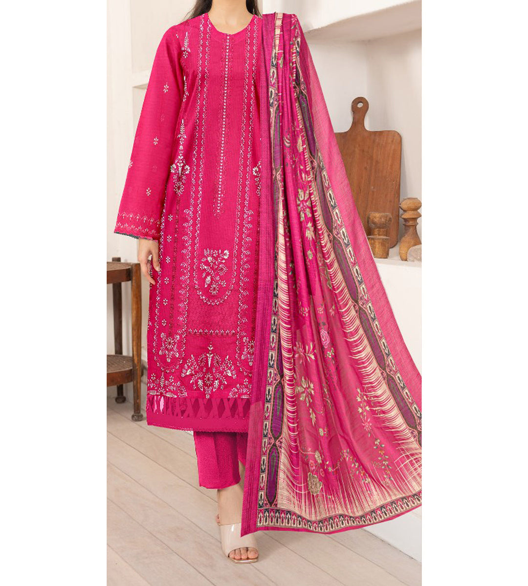 3PC- Unstitched Embroidered Lawn Suit US5387