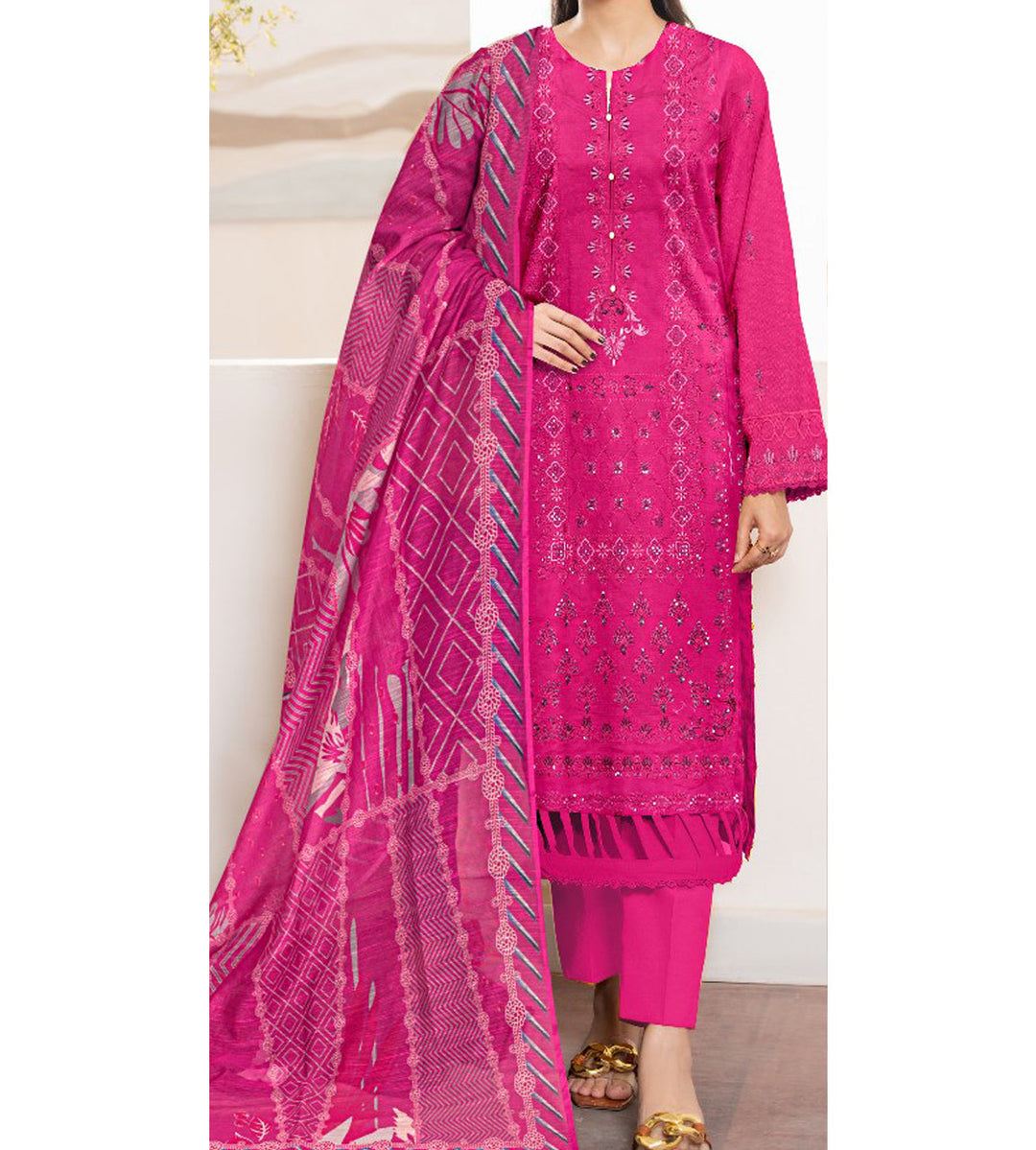 3PC- Unstitched Embroidered Lawn Suit US5388