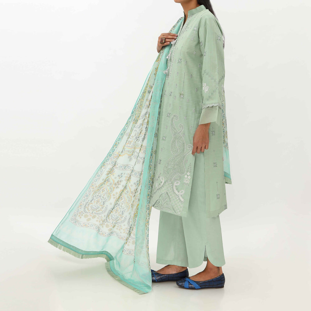 3PC- Unstitched Ebroidered Lawn Suit US5445