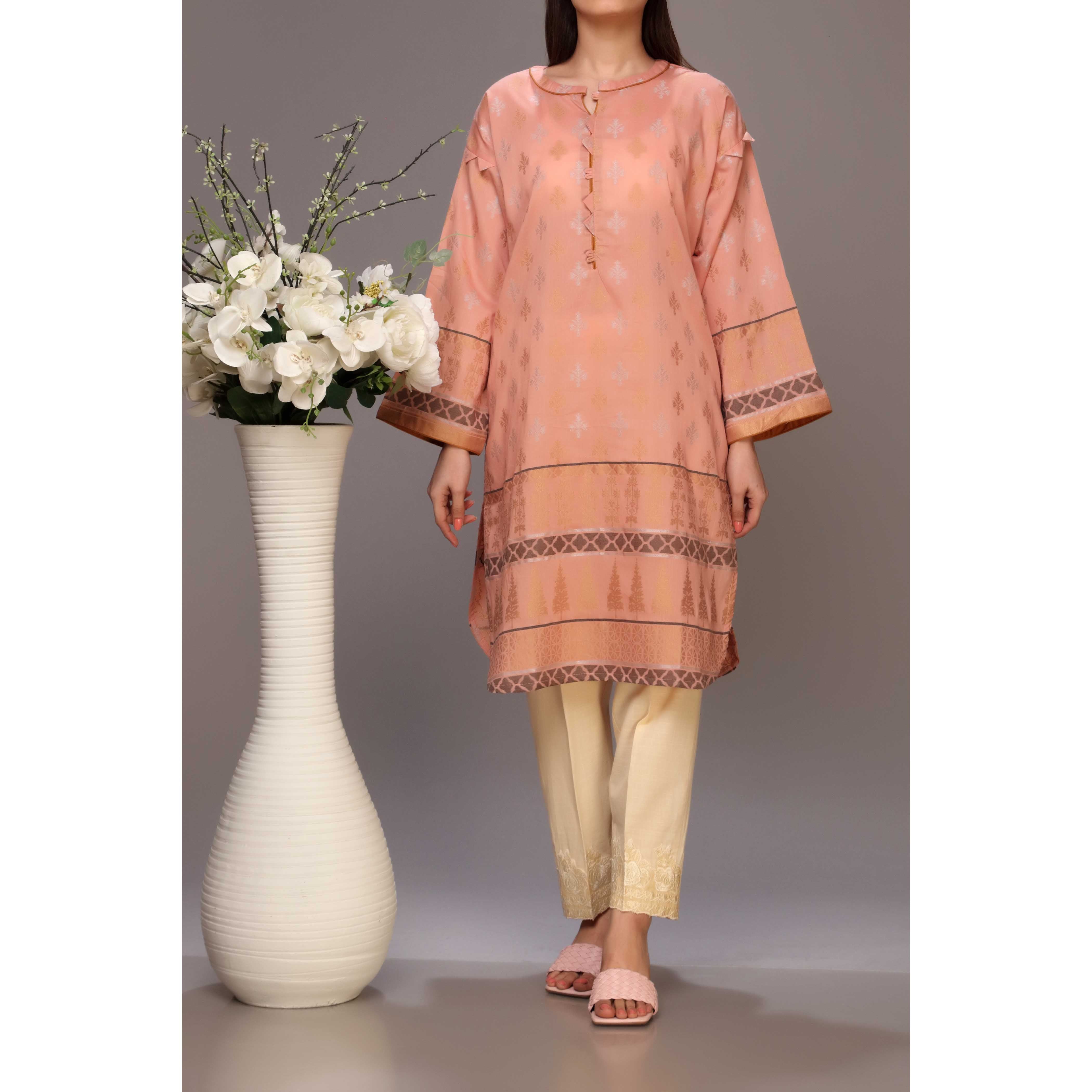 Peach Color Jaquard Embellsihed Shirt PS2152