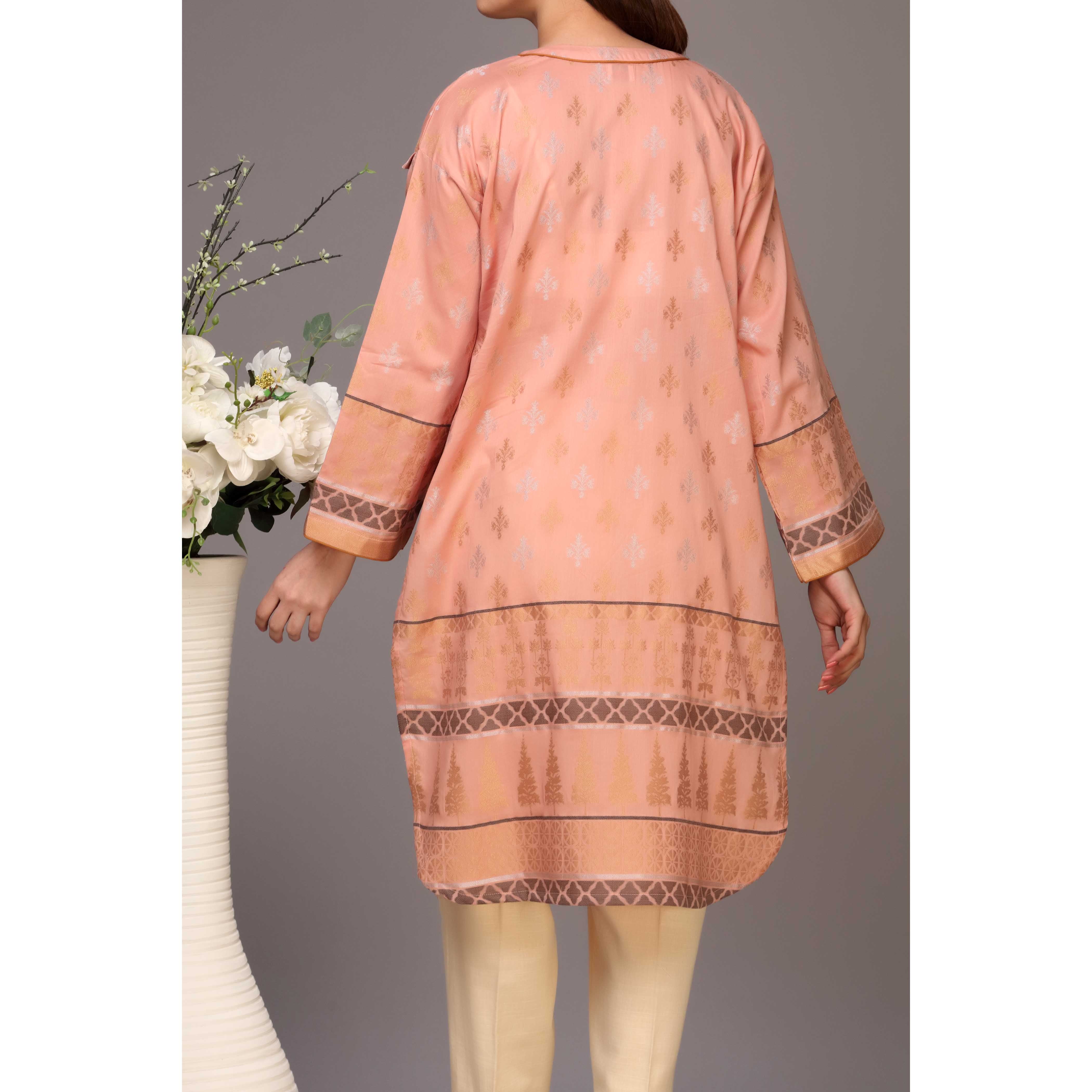 Peach Color Jaquard Embellsihed Shirt PS2152