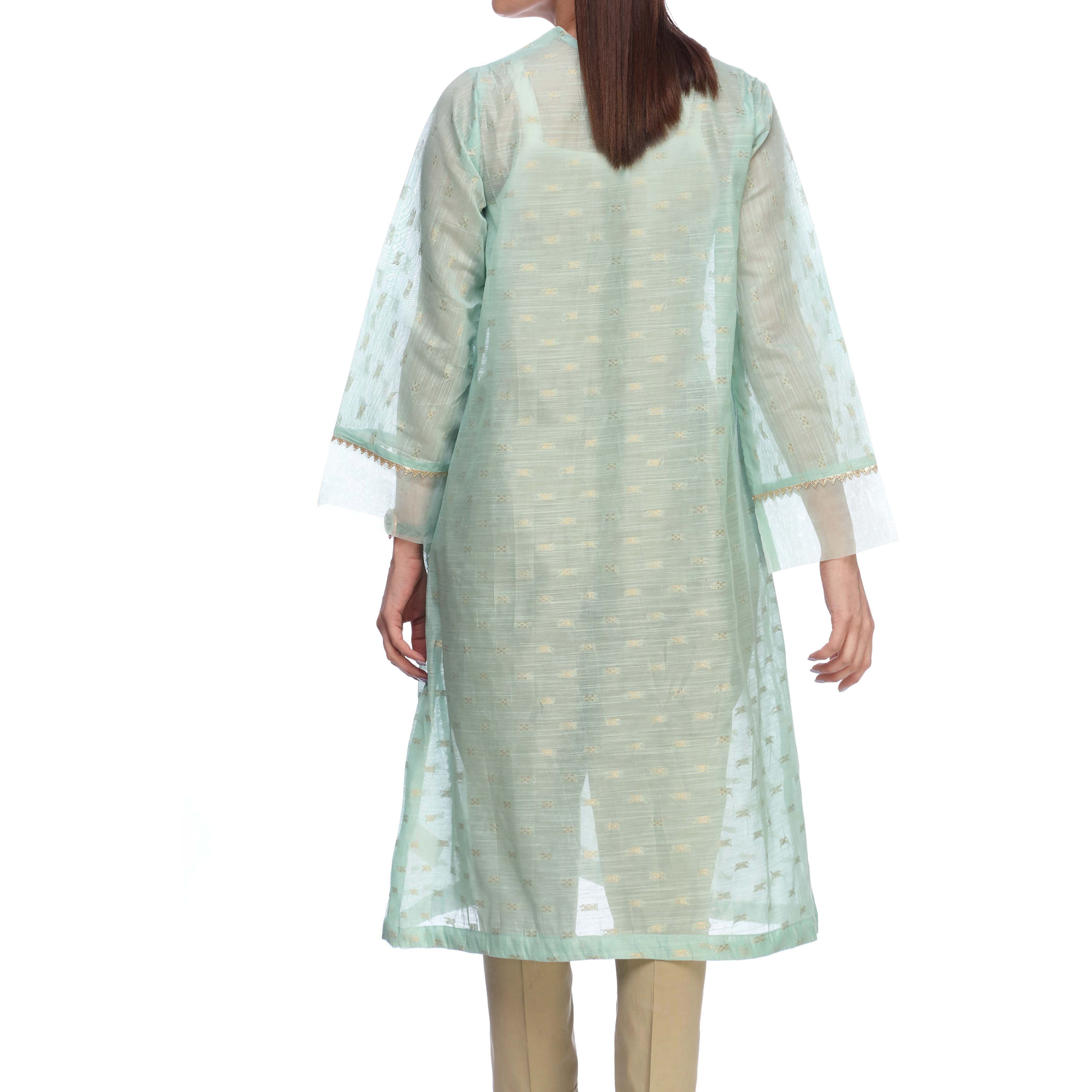 Seagreen Color Embellished Cotton Zari Shirt PS2245
