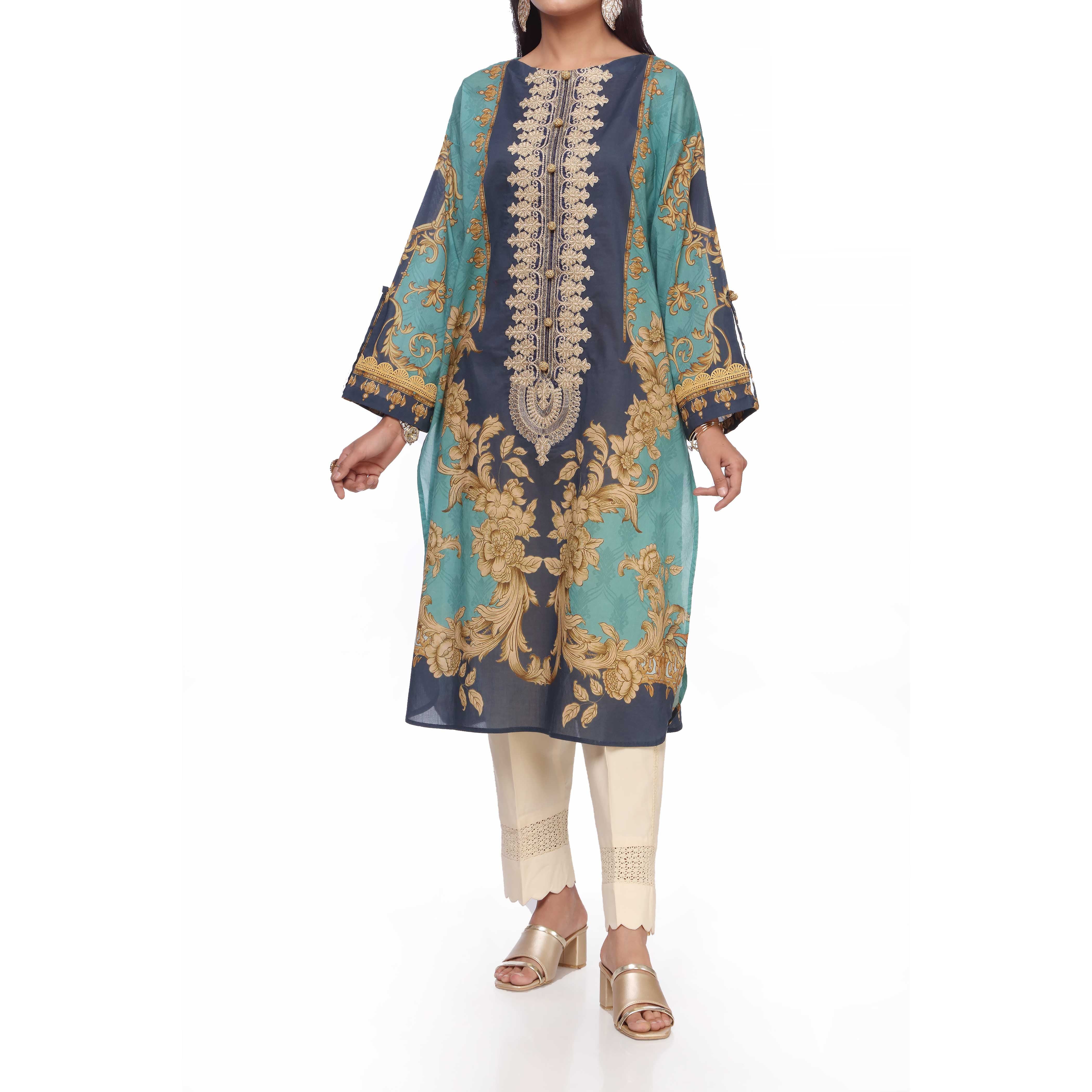 Blue Unstitched Digital Printed Lawn Embroidered Shirt PS2465