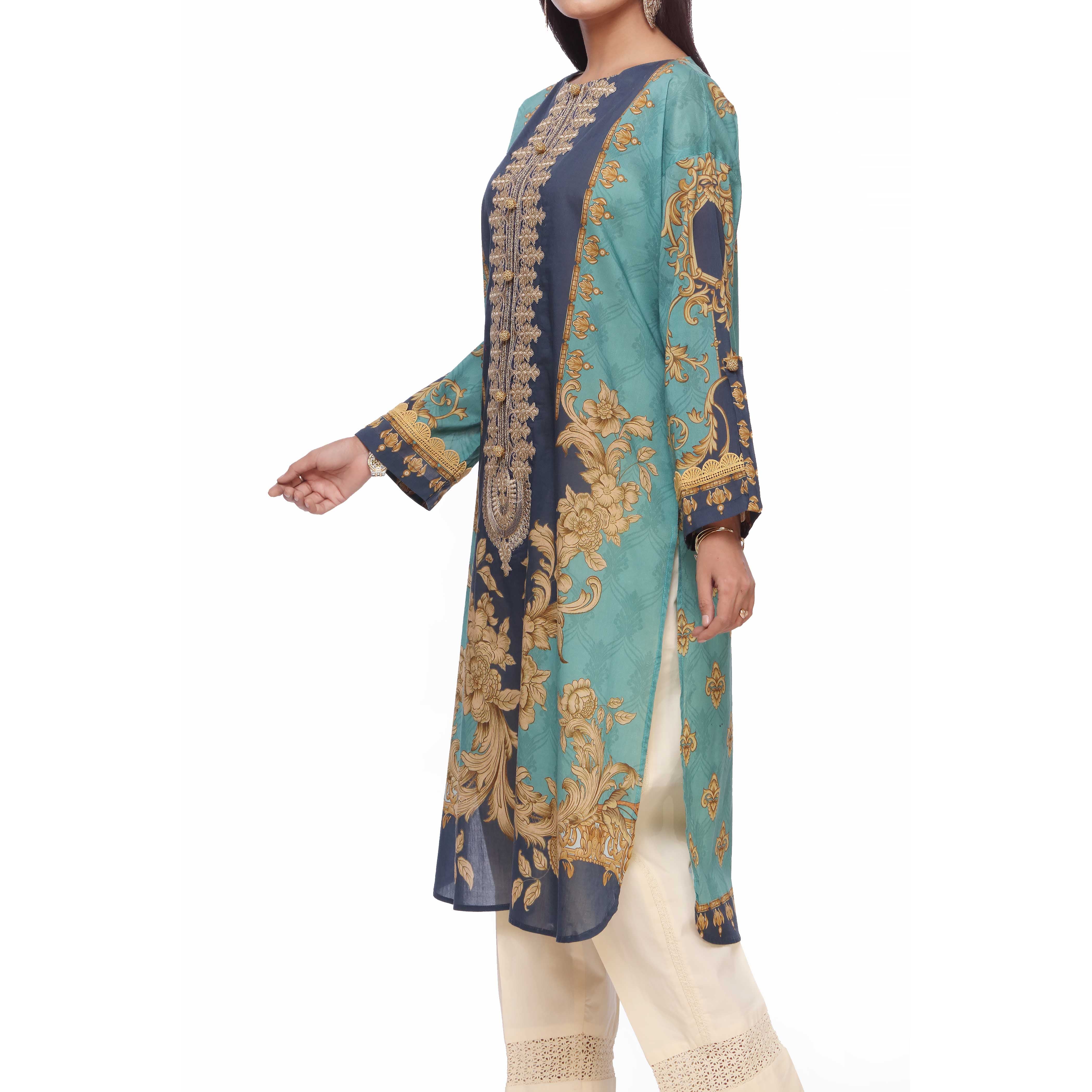 Blue Unstitched Digital Printed Lawn Embroidered Shirt PS2465