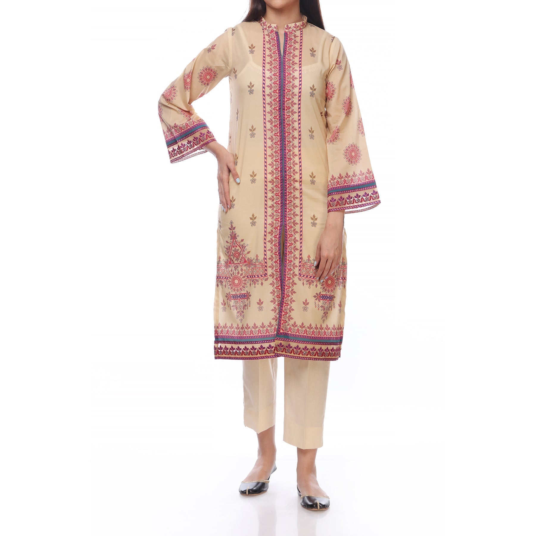 Digital Printed Lawn Shirt With Embroidered Lace for Cuff and Bottom