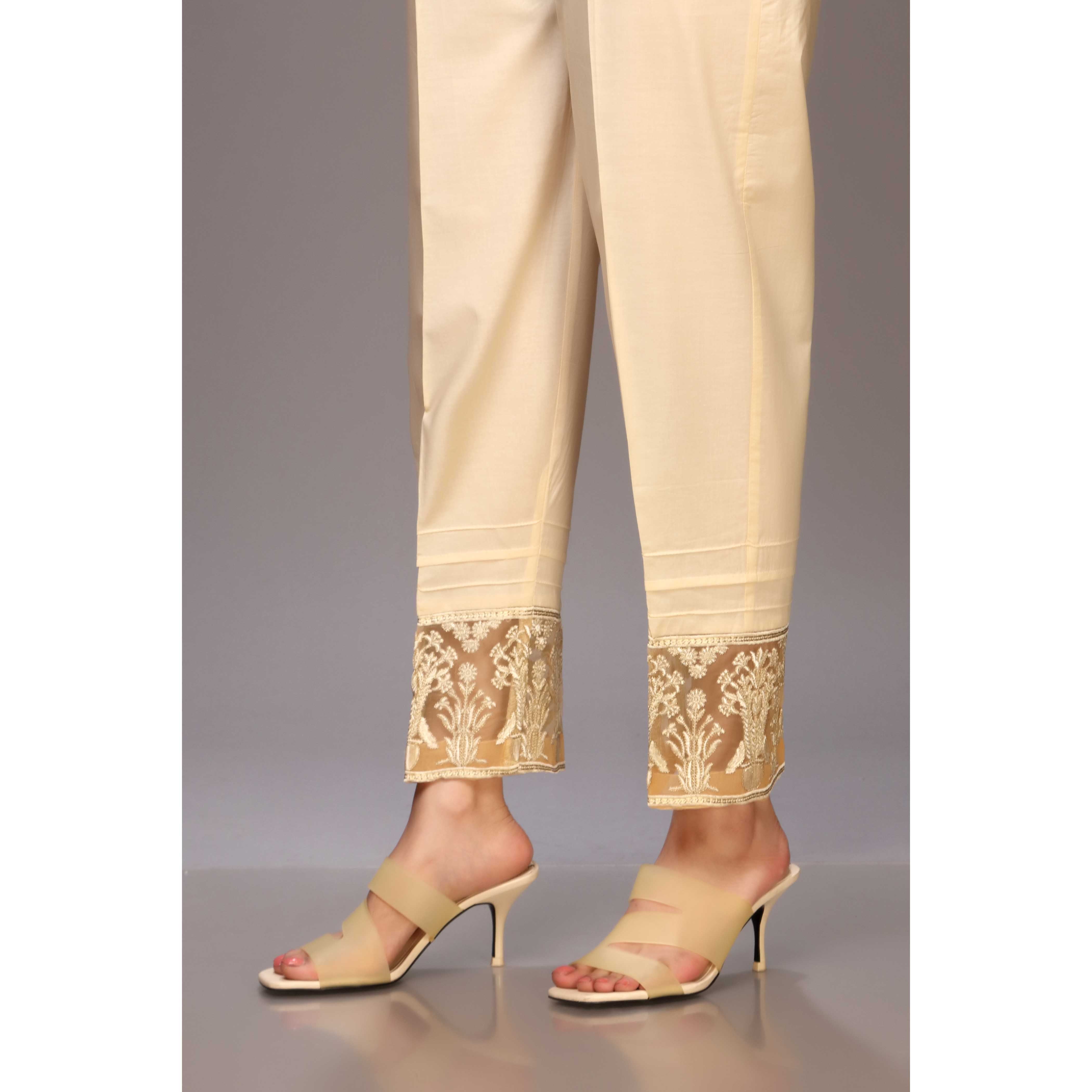 Beige Color Cambric Straight Trouser PS2506