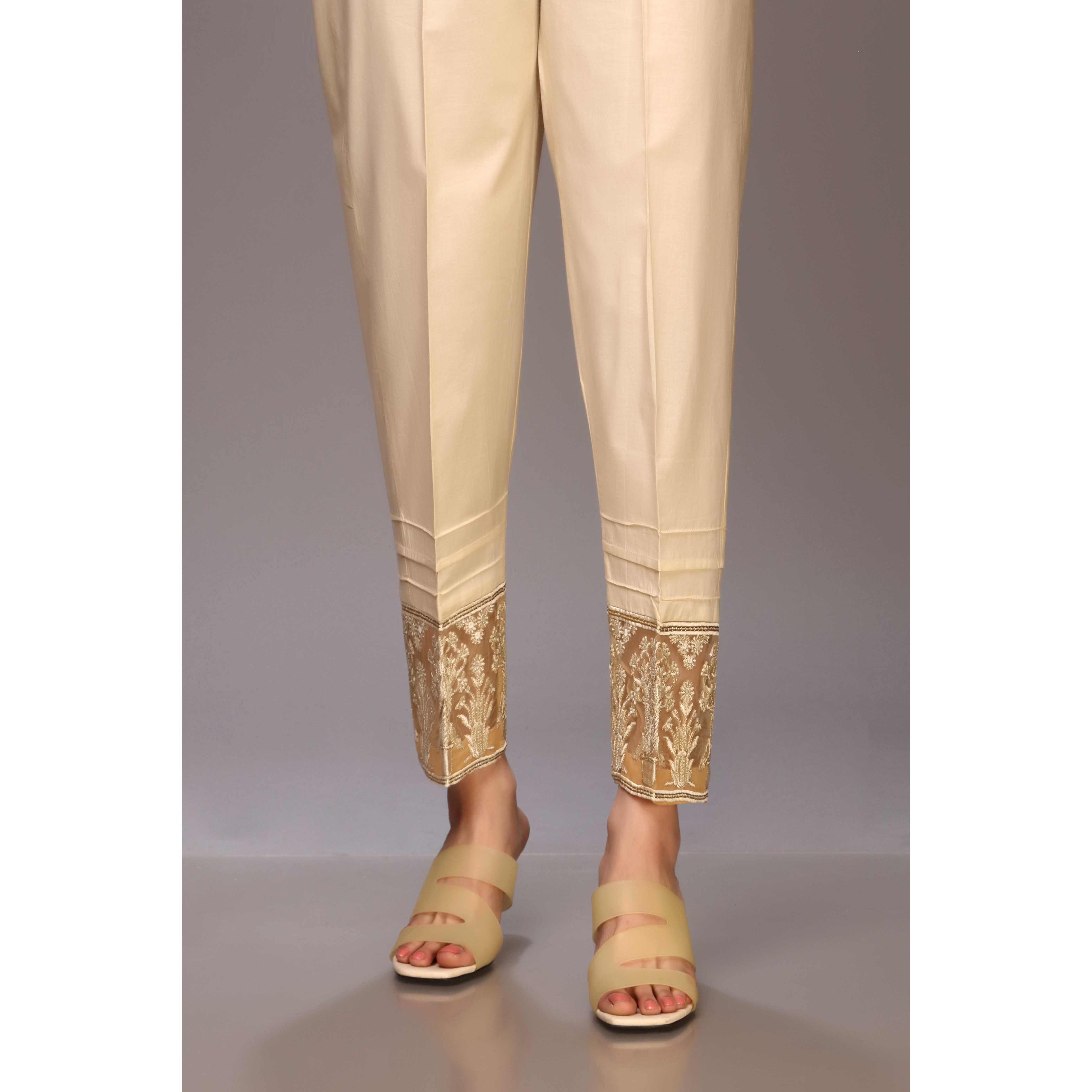 Beige Color Cambric Straight Trouser PS2506