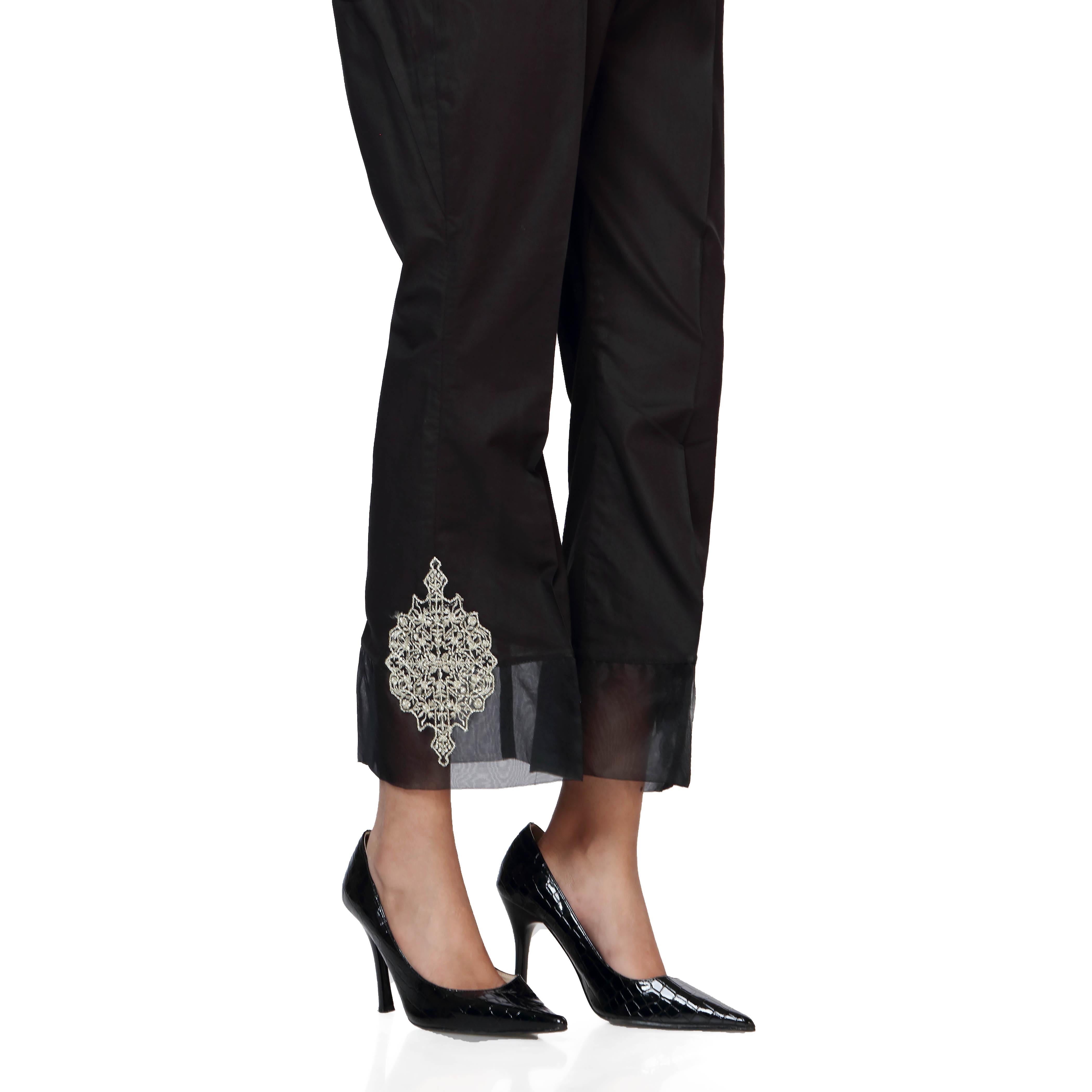 Black Cambric Embellished Bell Bottom Trousers PS2557
