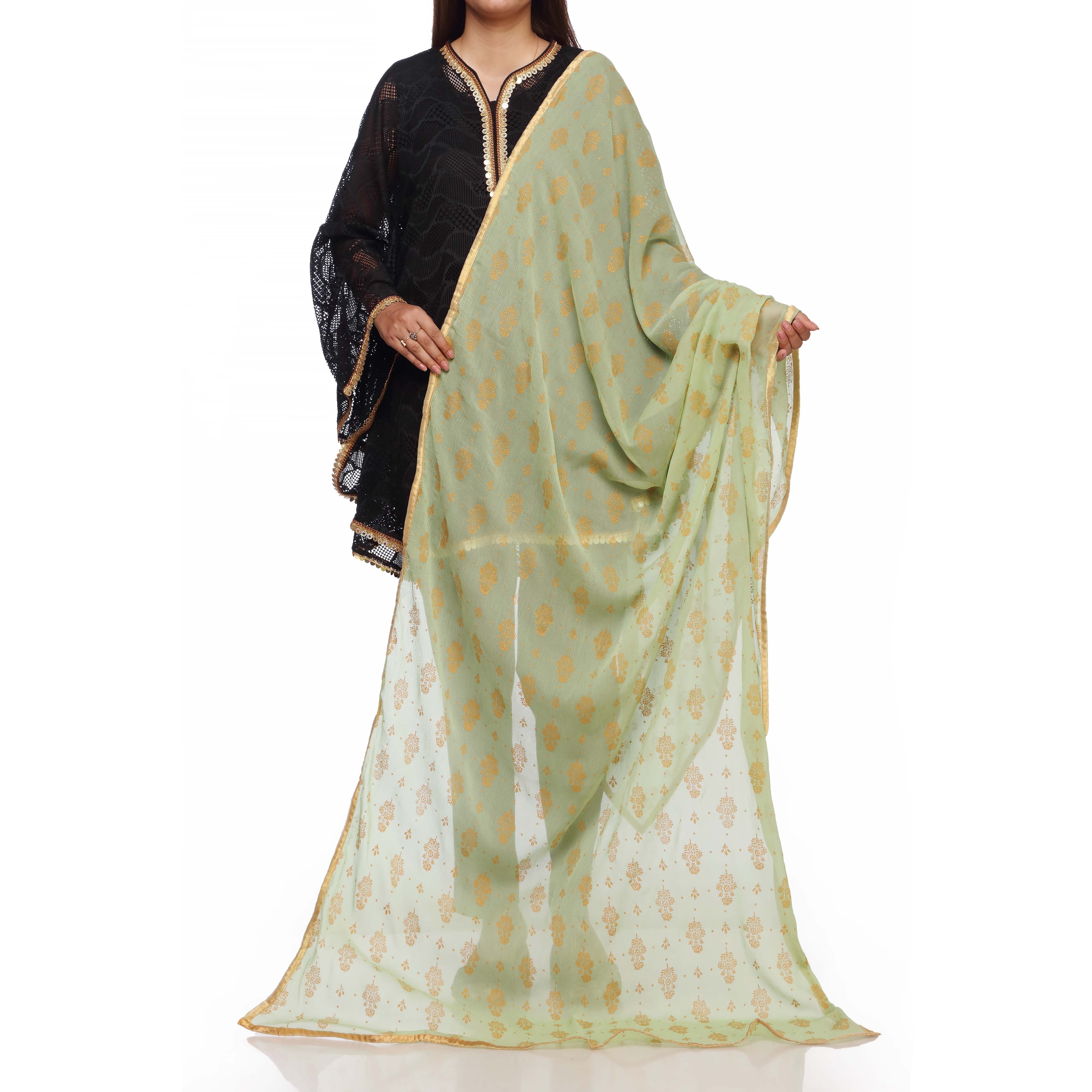 Green Screen Printed Chiffon Dupatta PS2703