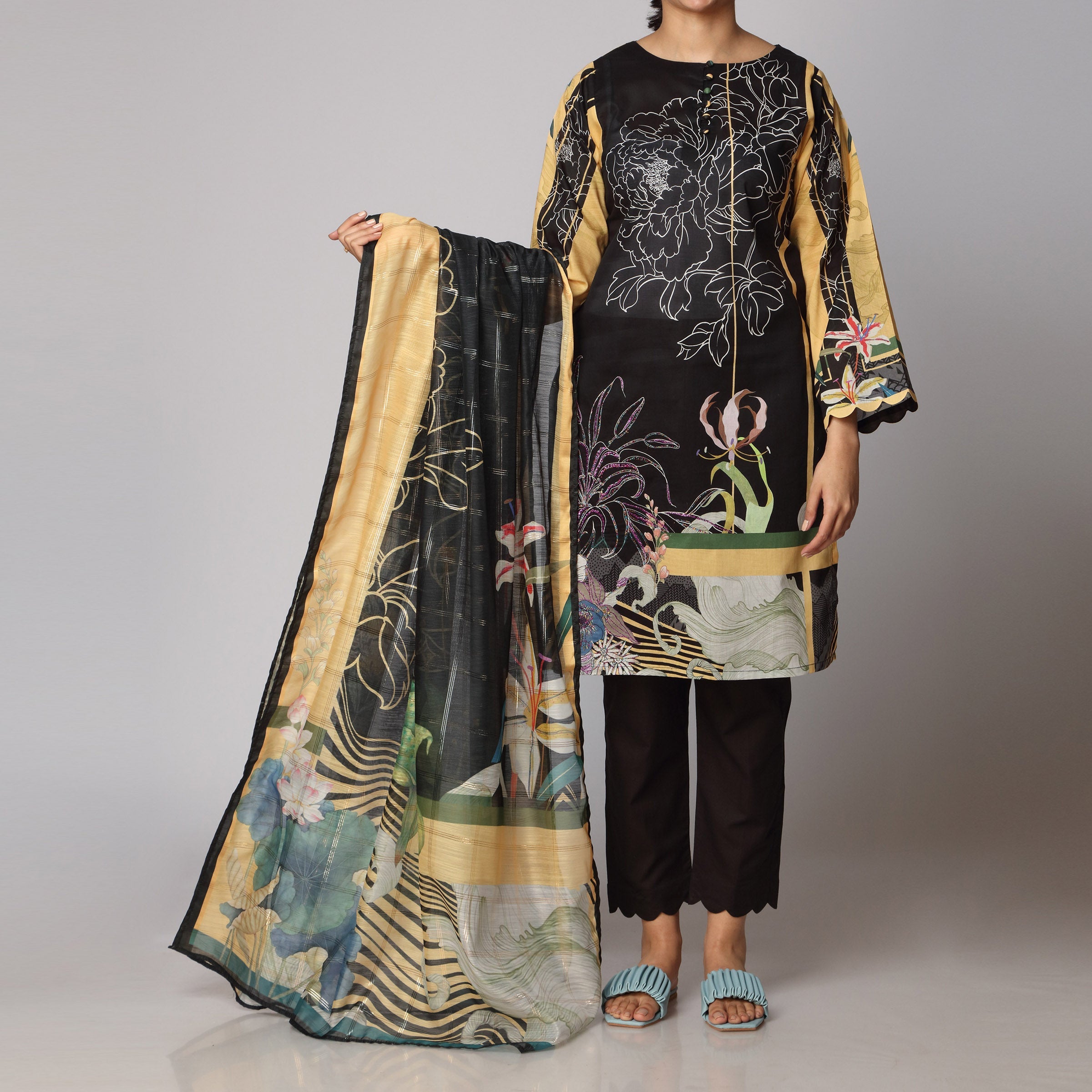 2PC- Digital Printed Lawn Embroidered Shirt With Dupatta PS3459