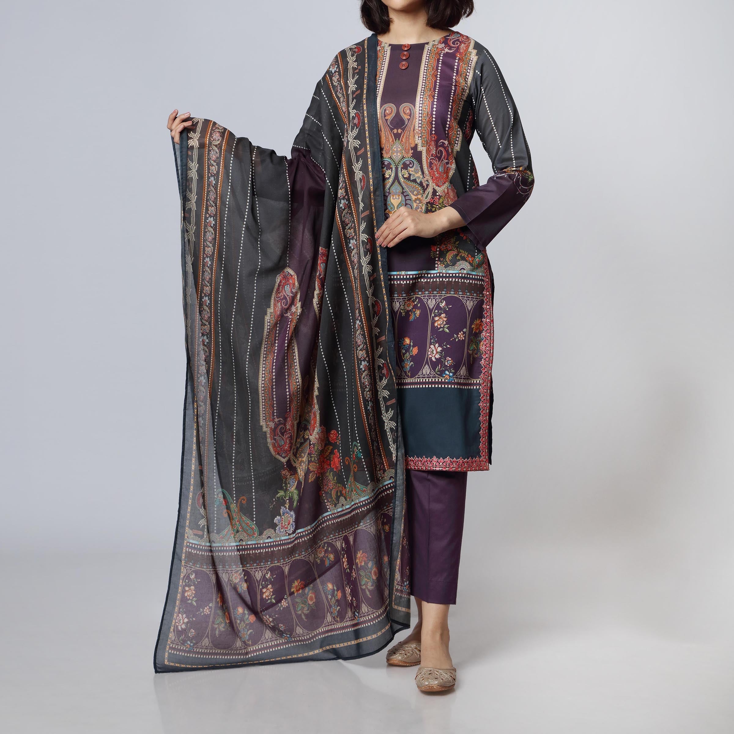 3PC- Digital Printed Lawn Embroidered Suit  PS3465