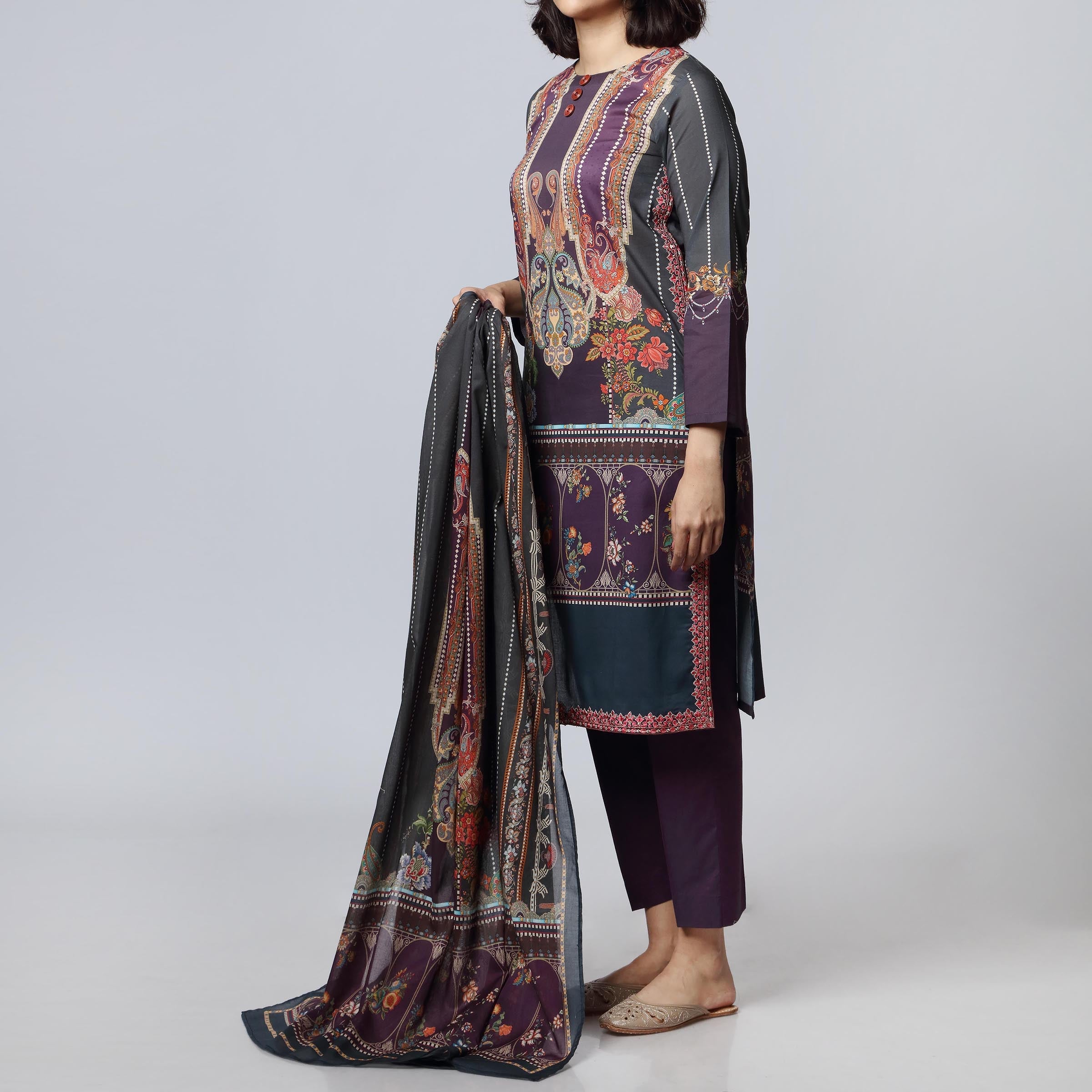 3PC- Digital Printed Lawn Embroidered Suit  PS3465
