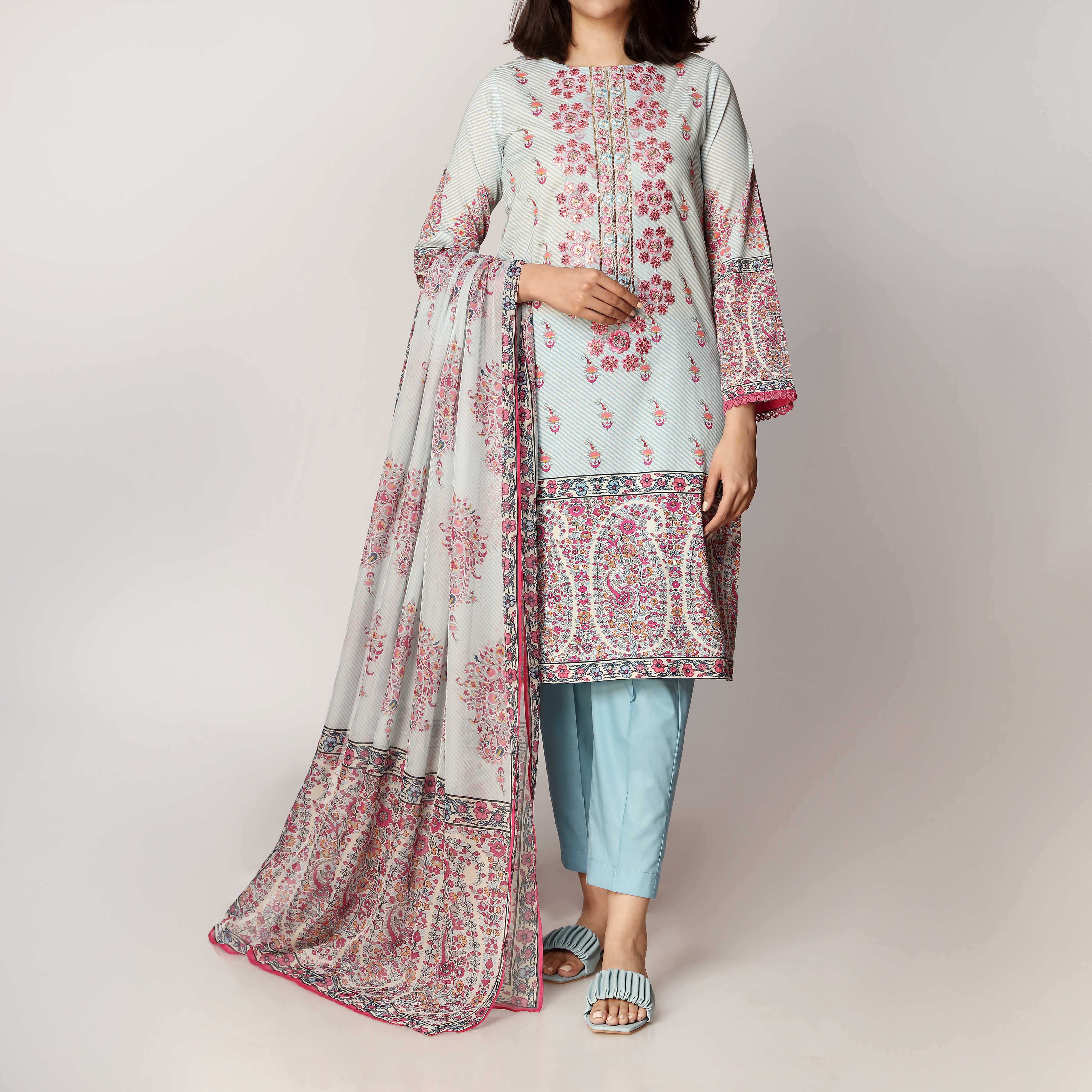 3PC- Digital Printed Lawn Embroidered Suit  PS3177