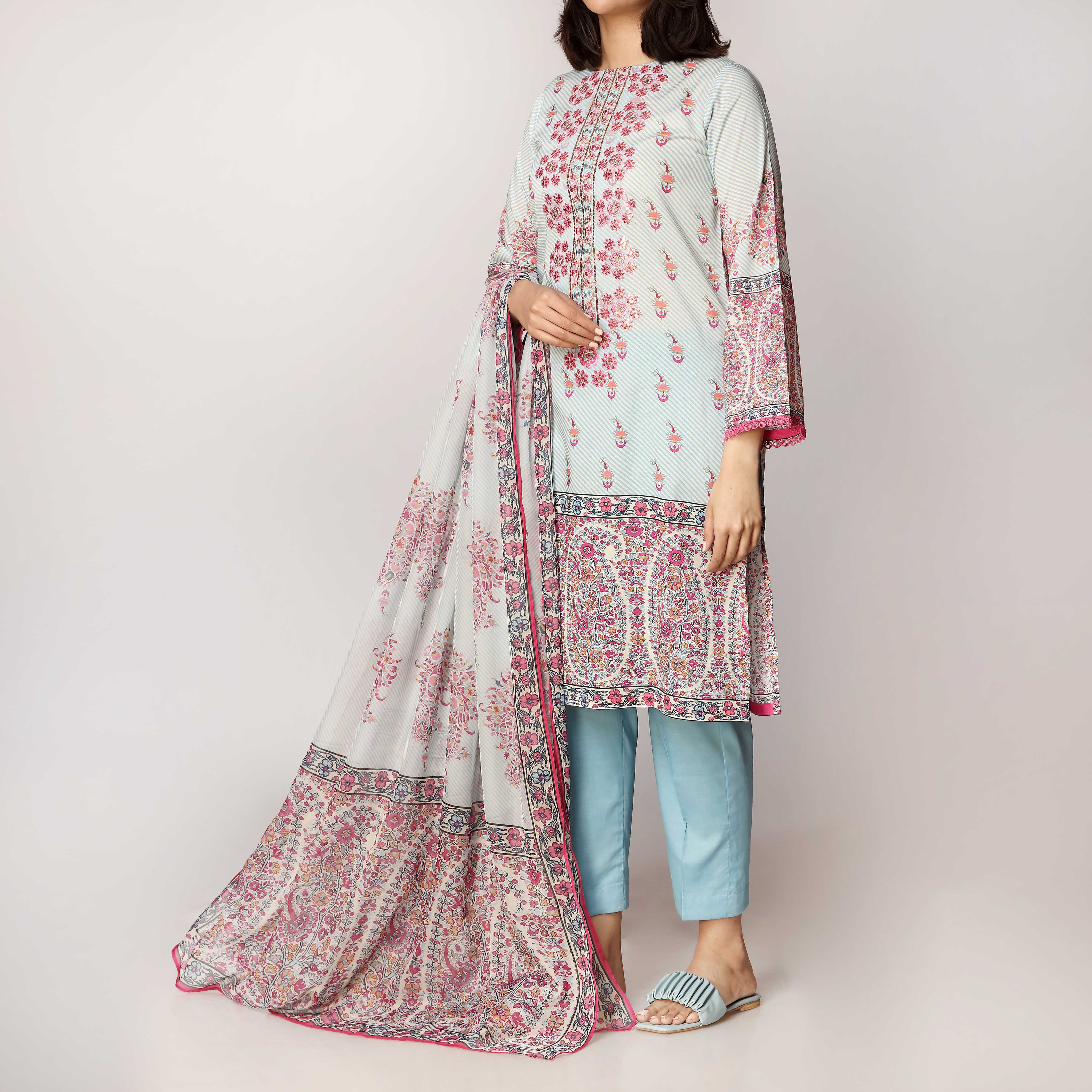 3PC- Digital Printed Lawn Embroidered Suit  PS3177