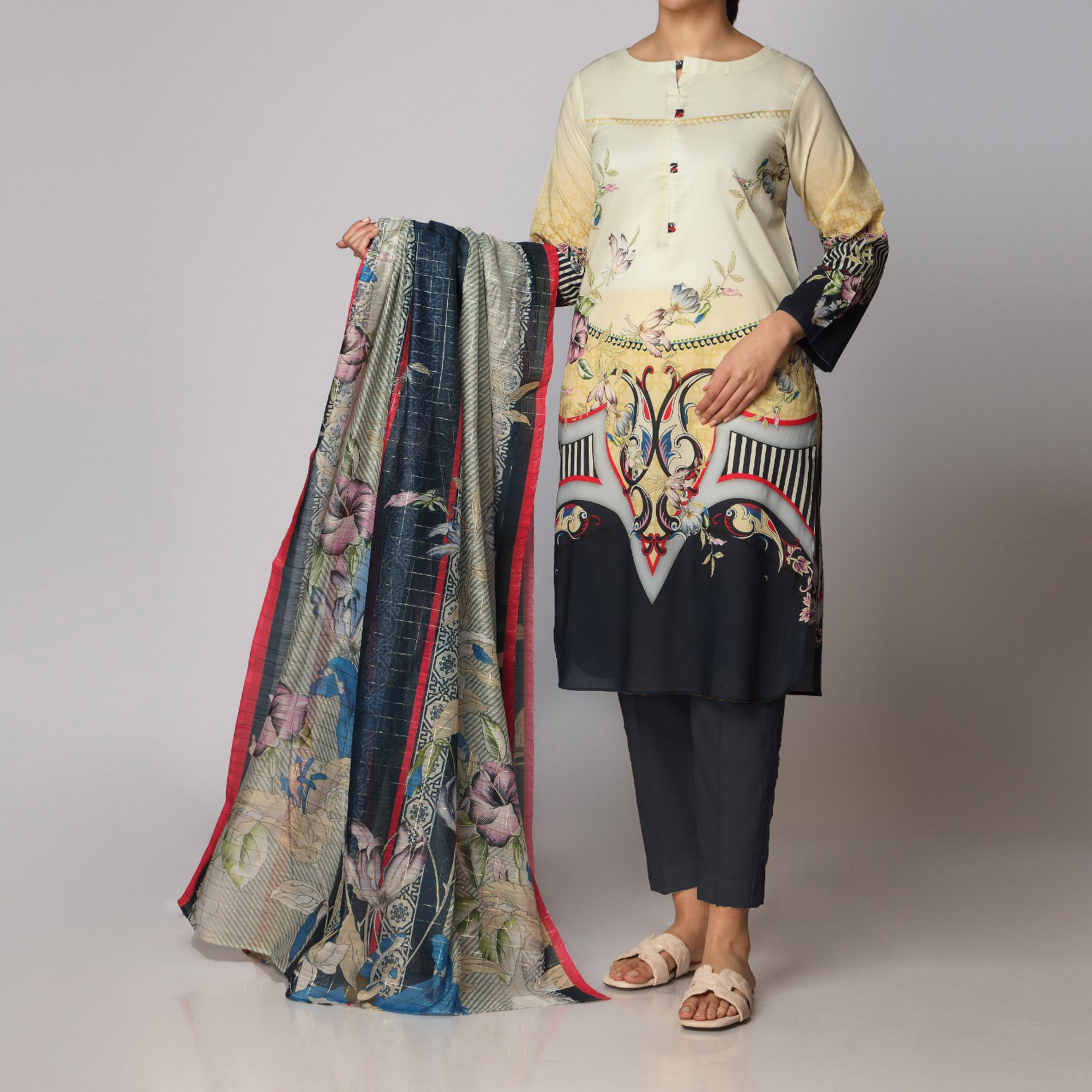 3PC- Digital Printed Lawn Suit  PS3480