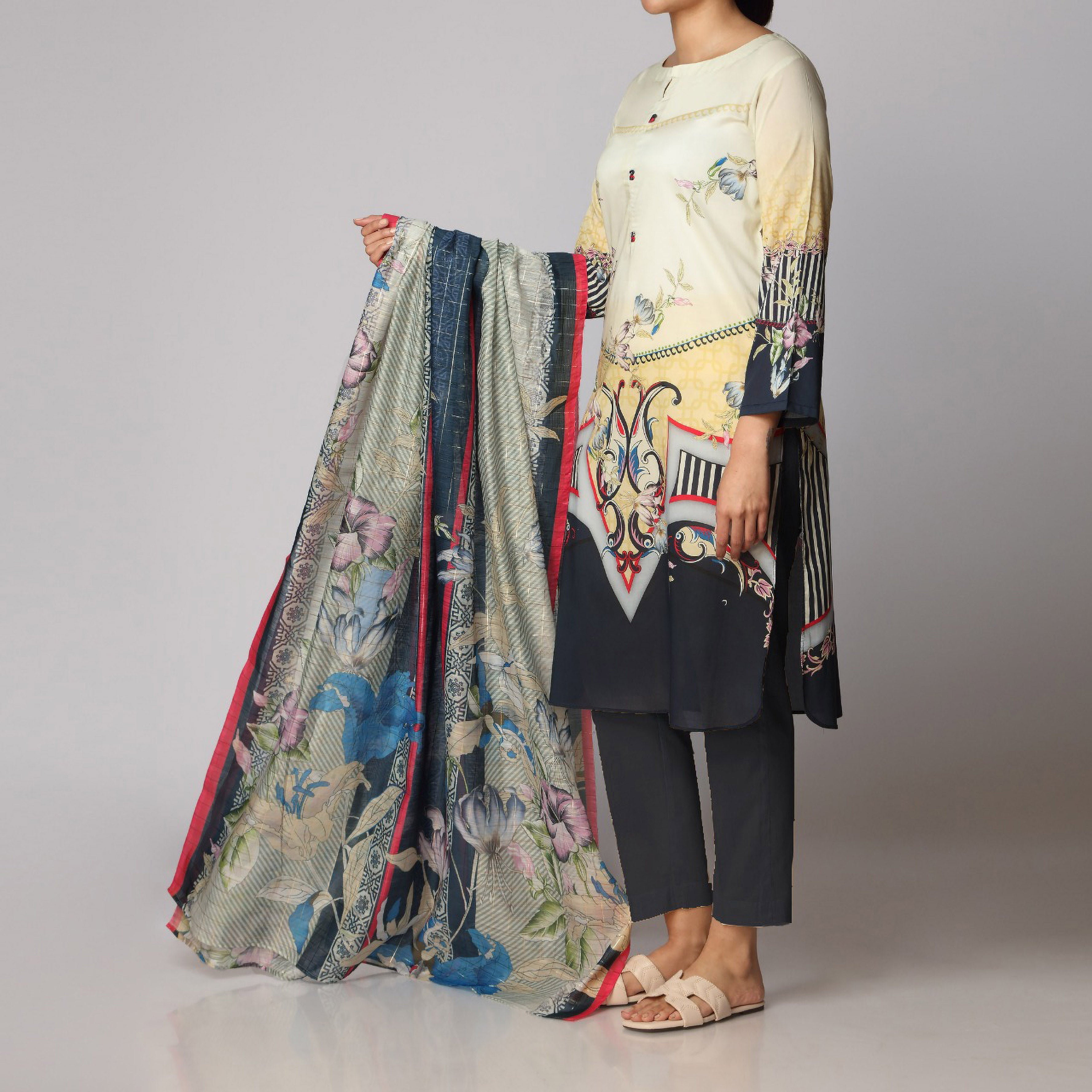 3PC- Digital Printed Lawn Suit  PS3480