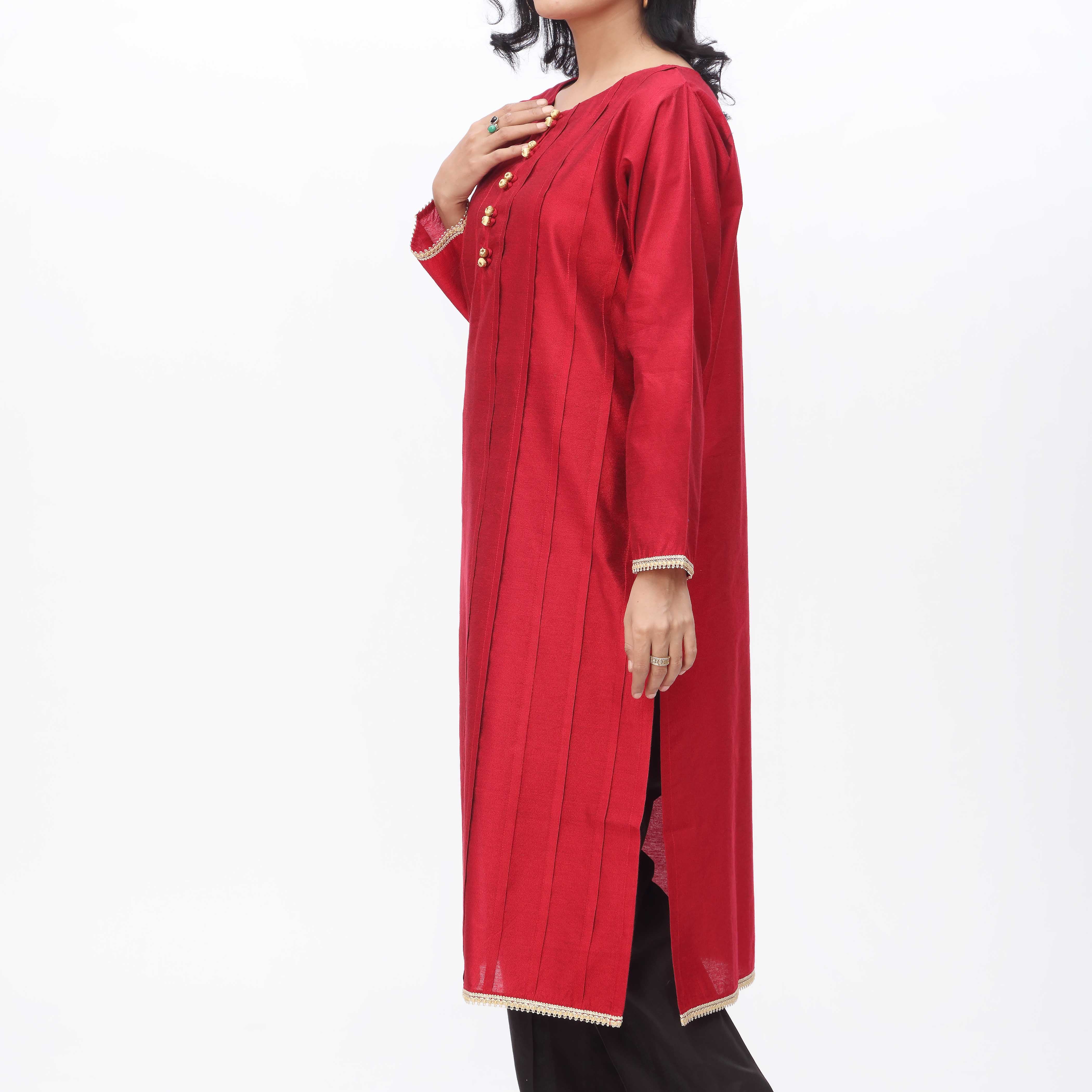 1PC- Solid With Lace Khadi Net Shirt PS3210