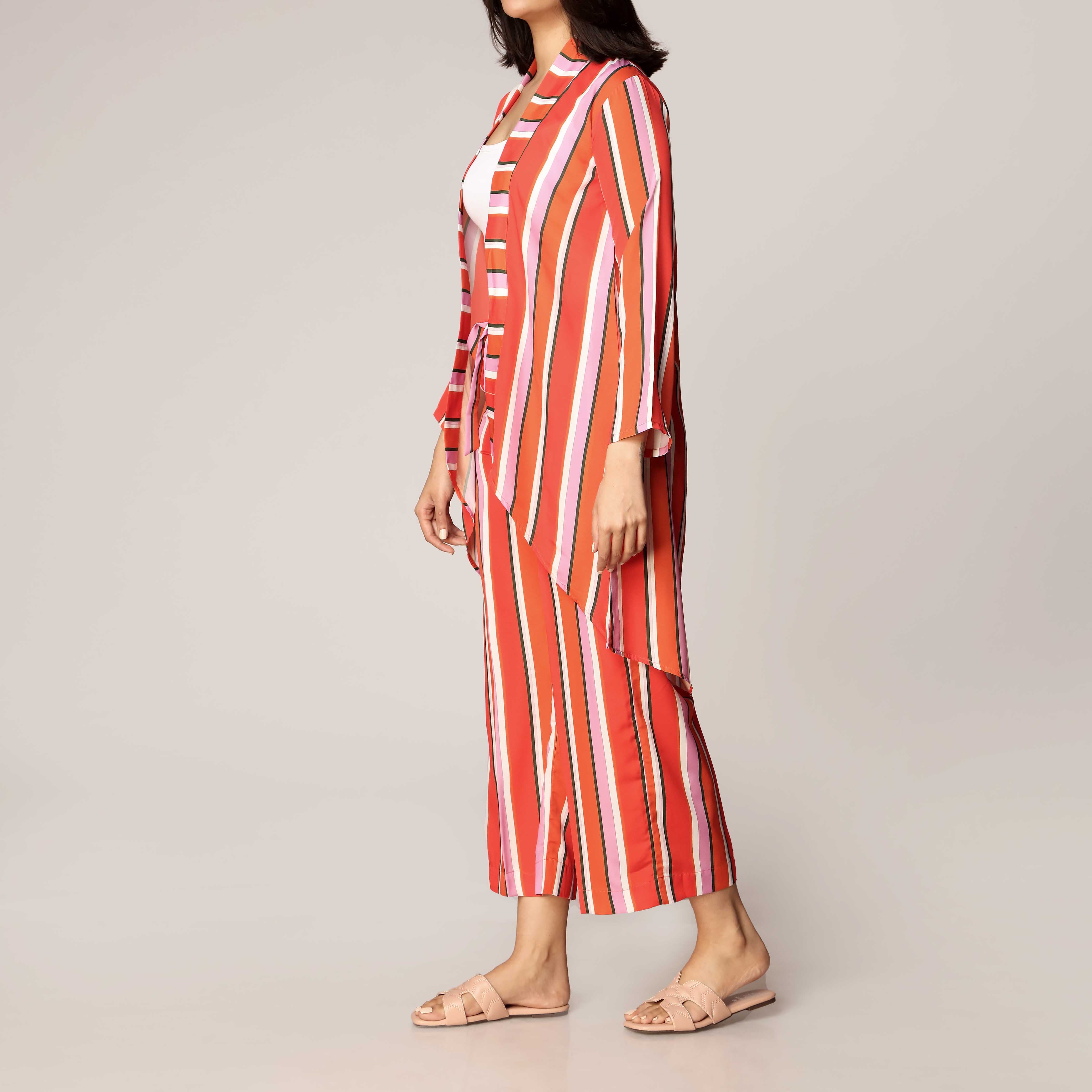 2PC- Grip Silk Printed Stripe Shirt & Trouser PS3338