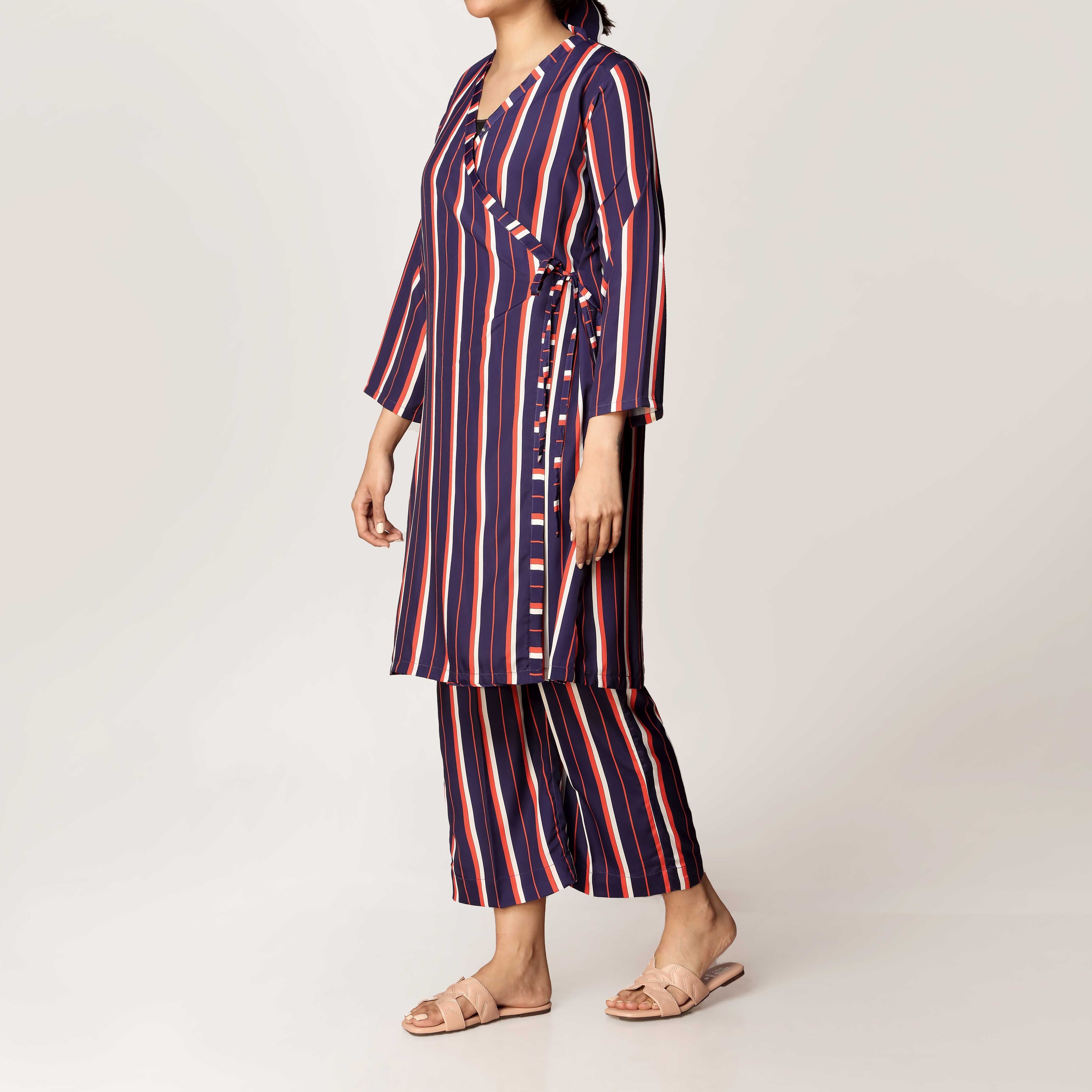 2PC- Grip Silk Printed Stripe Shirt & Trouser PS3339