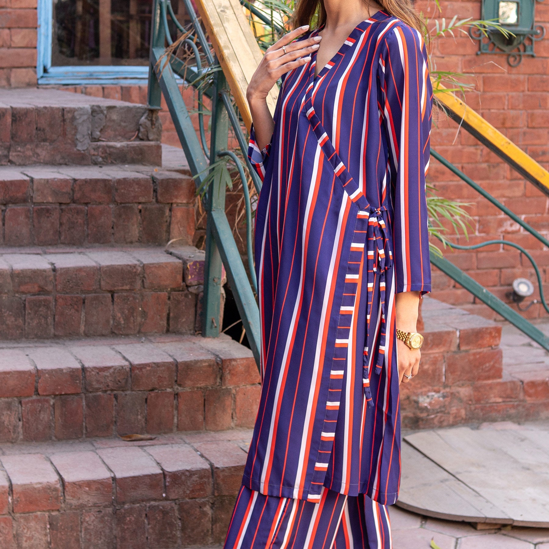 2PC- Grip Silk Printed Stripe Shirt & Trouser PS3339