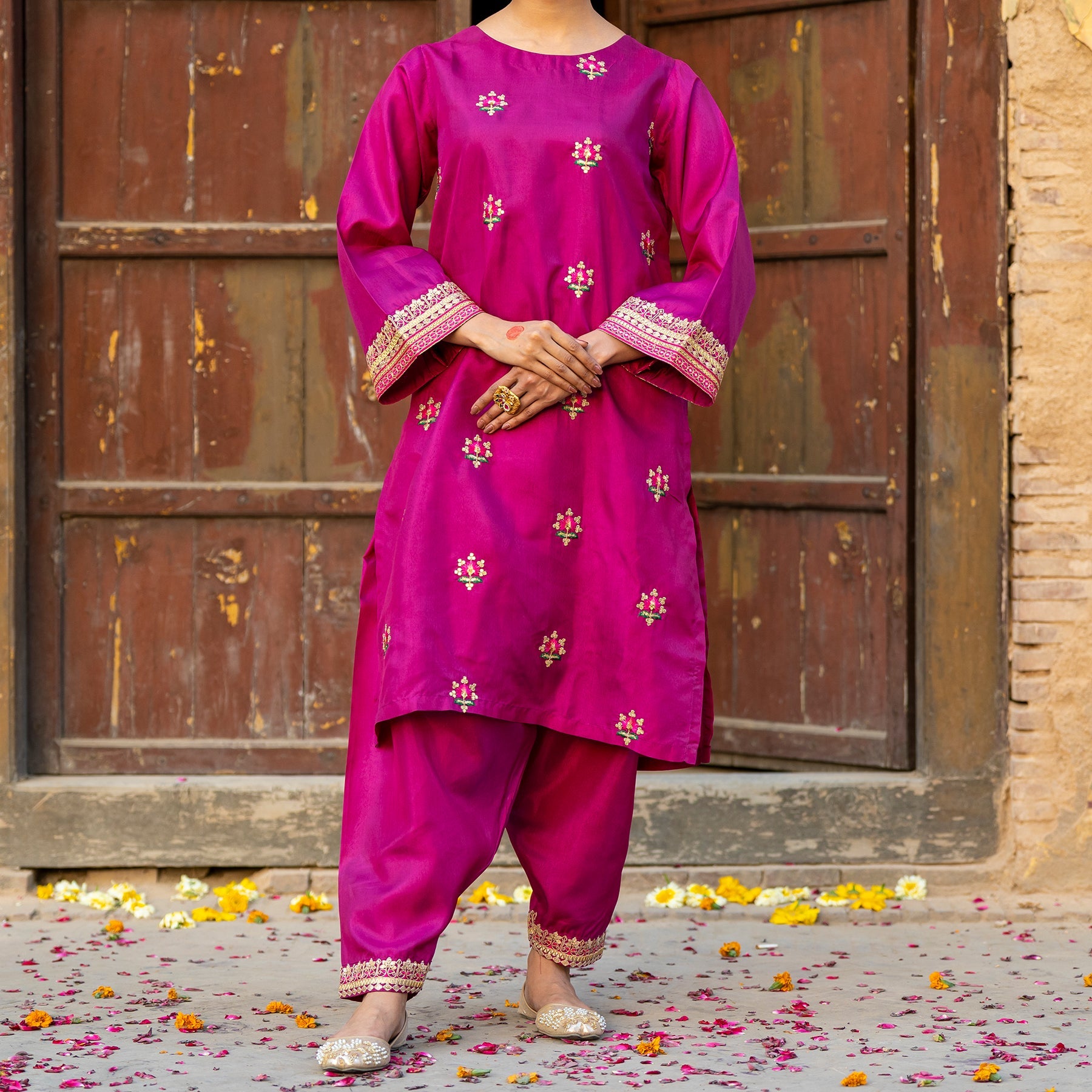 2PC- Embellished Silk Shirt &Trouser PS3384 – Stylo Global
