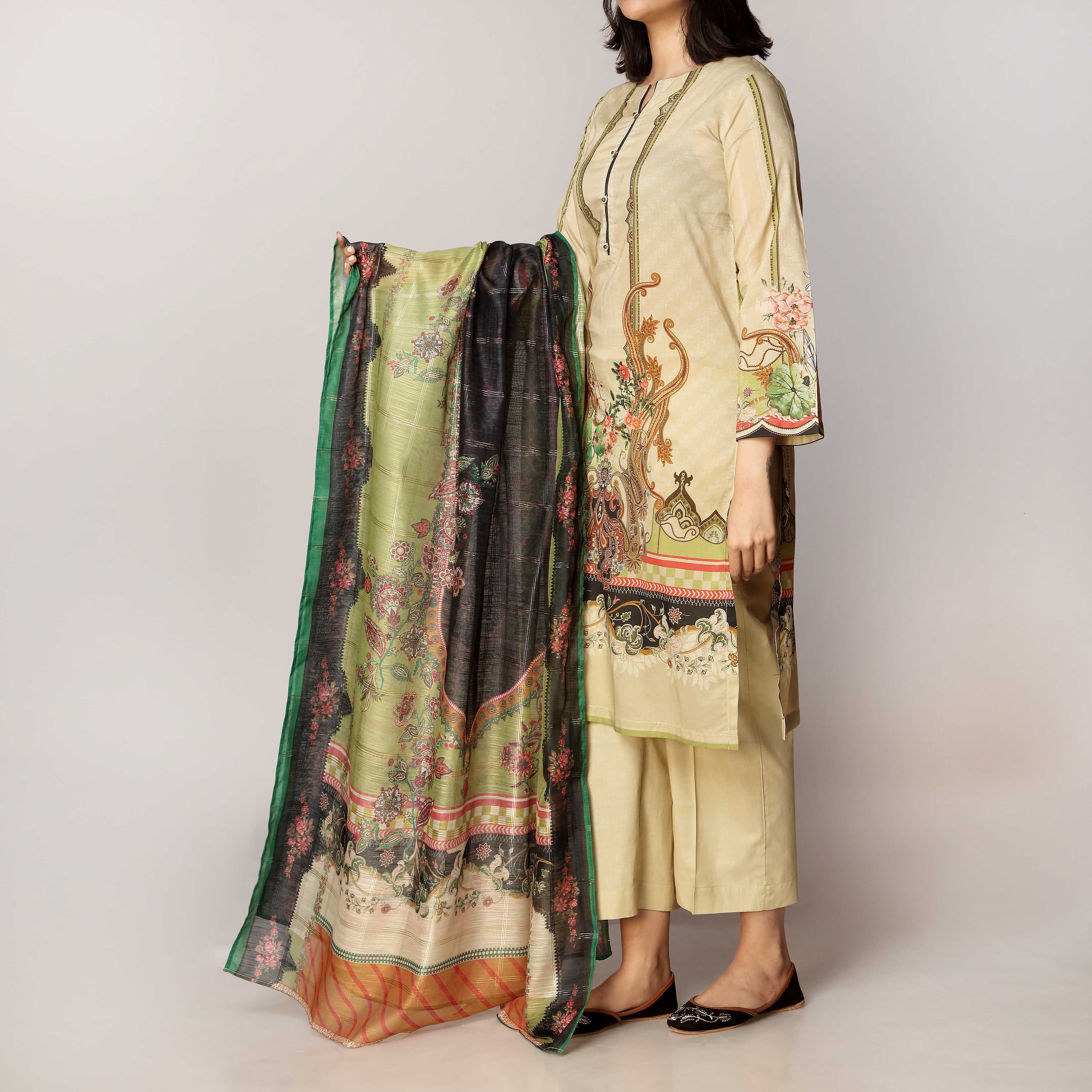 3PC- Unstitched Digital Printed Lawn Suit  PS3487
