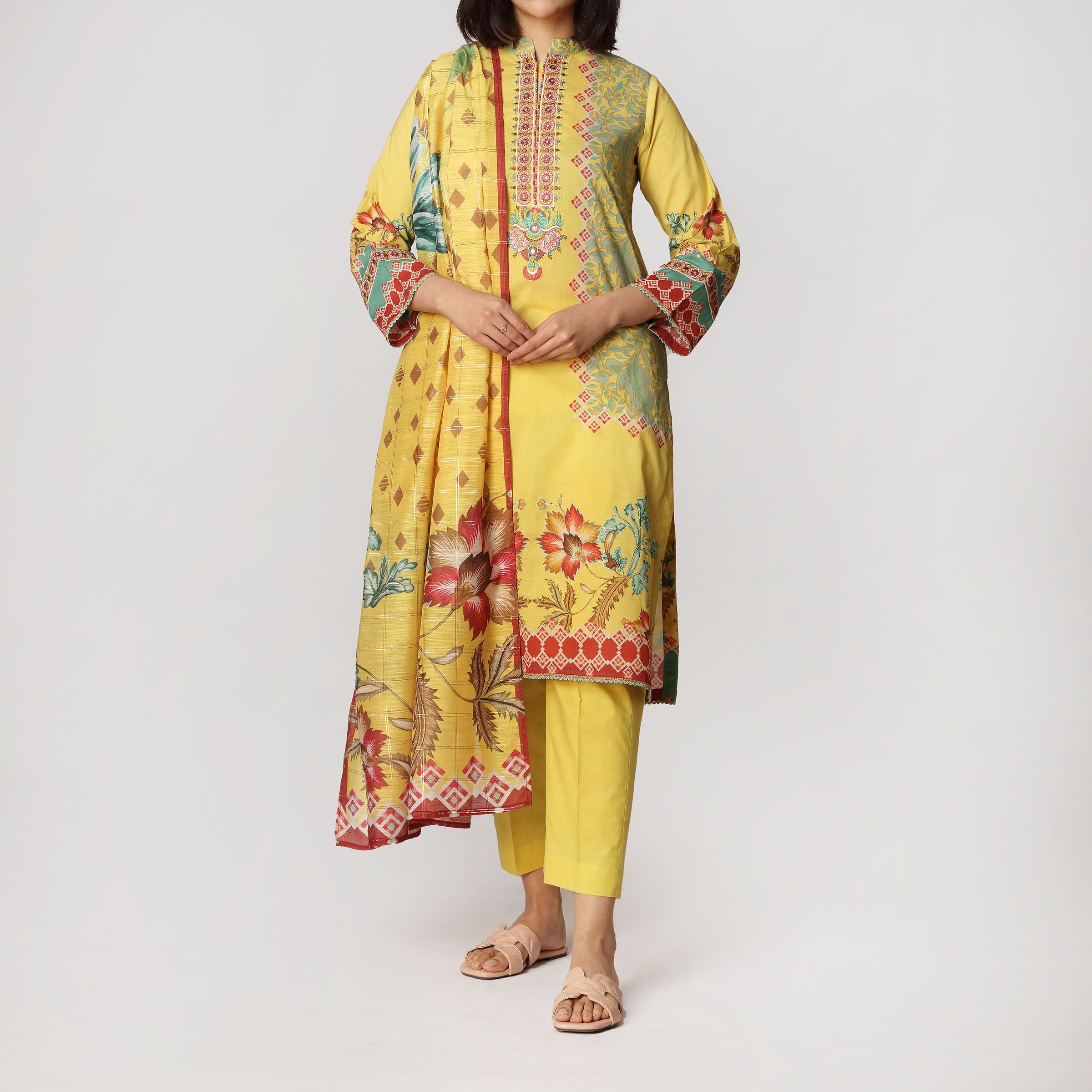 3PC- Un-Stitched Digital Printed Lawn Embroidered Suit PS3489