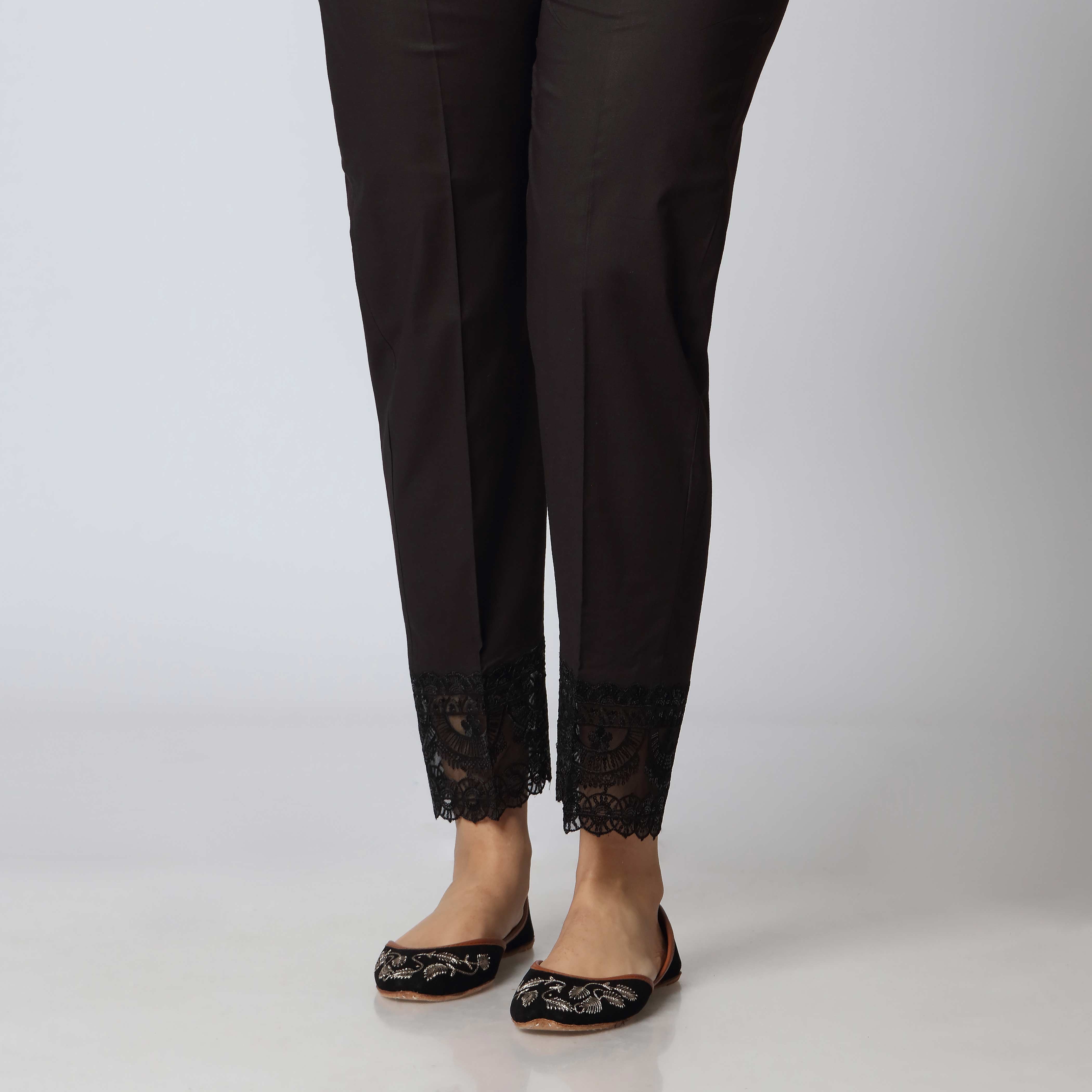 Black Cambric Embellished Slim Fit Trouser PS3502