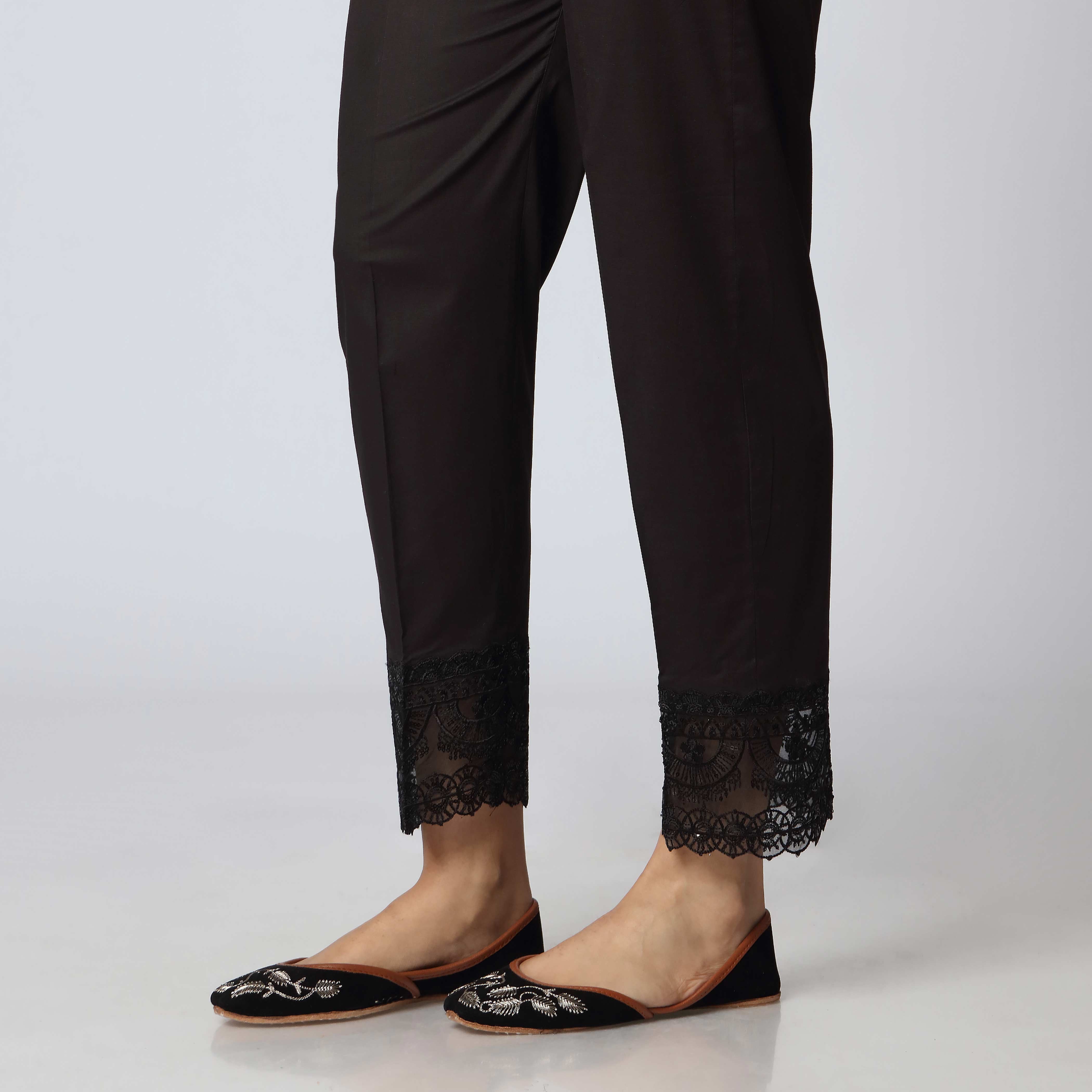 Black Cambric Embellished Slim Fit Trouser PS3502