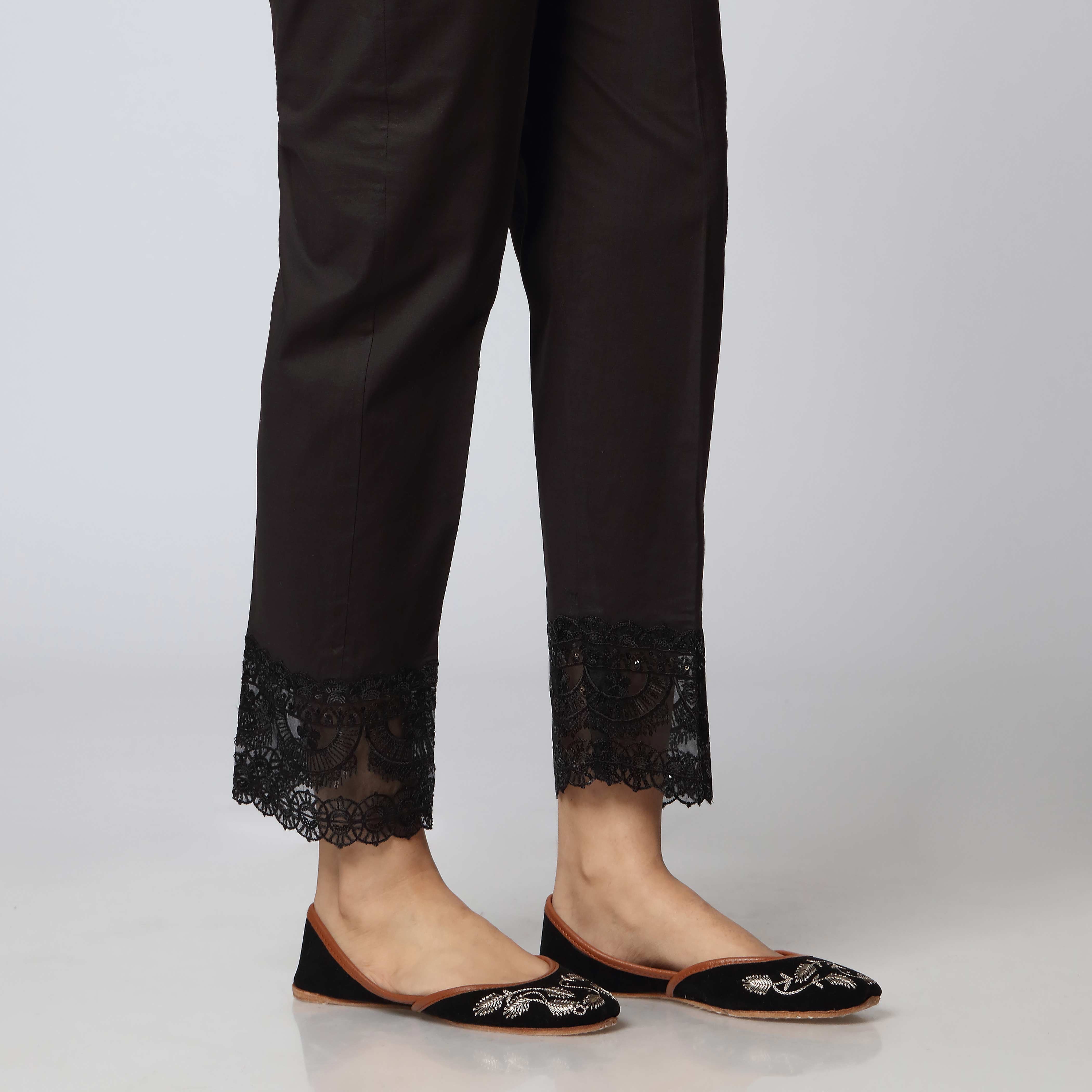 Black Cambric Embellished Slim Fit Trouser PS3502