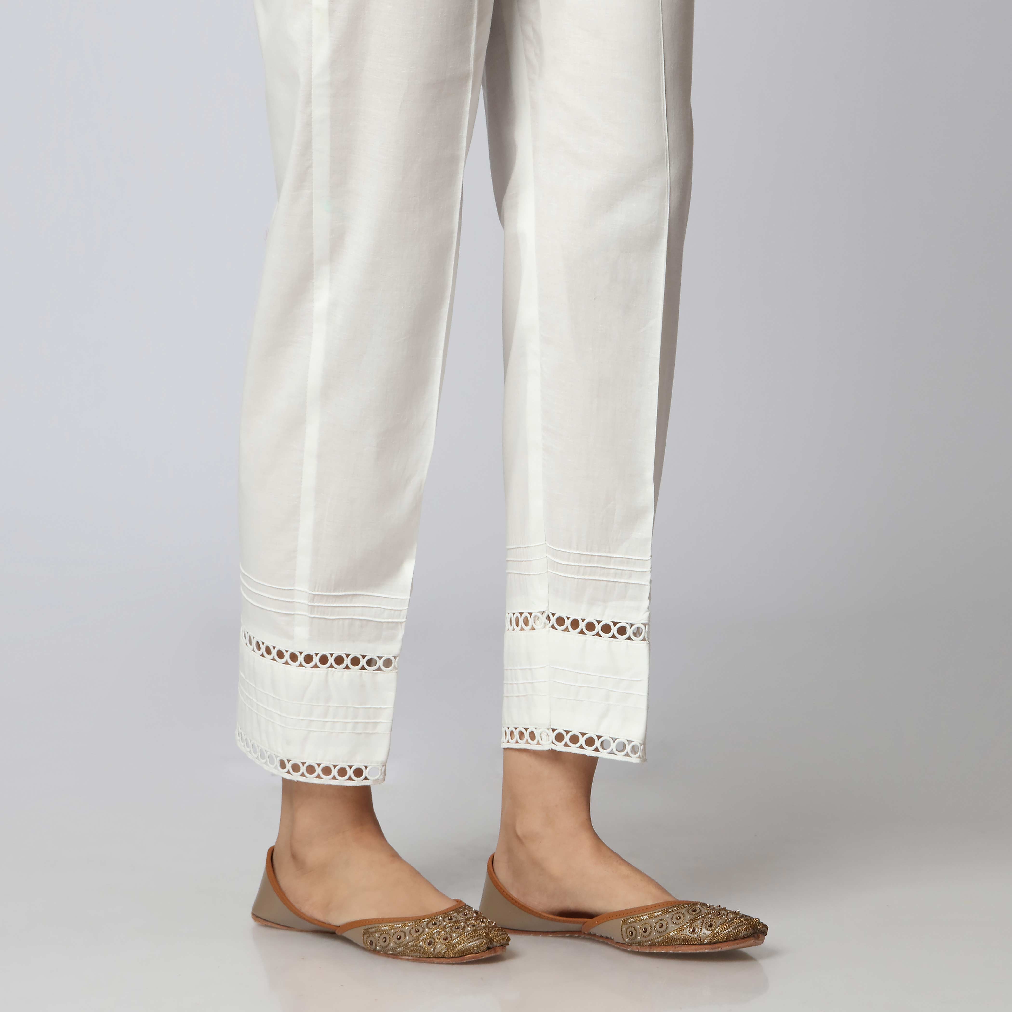 White Cambric Straight Fit Laced Trouser PS3511