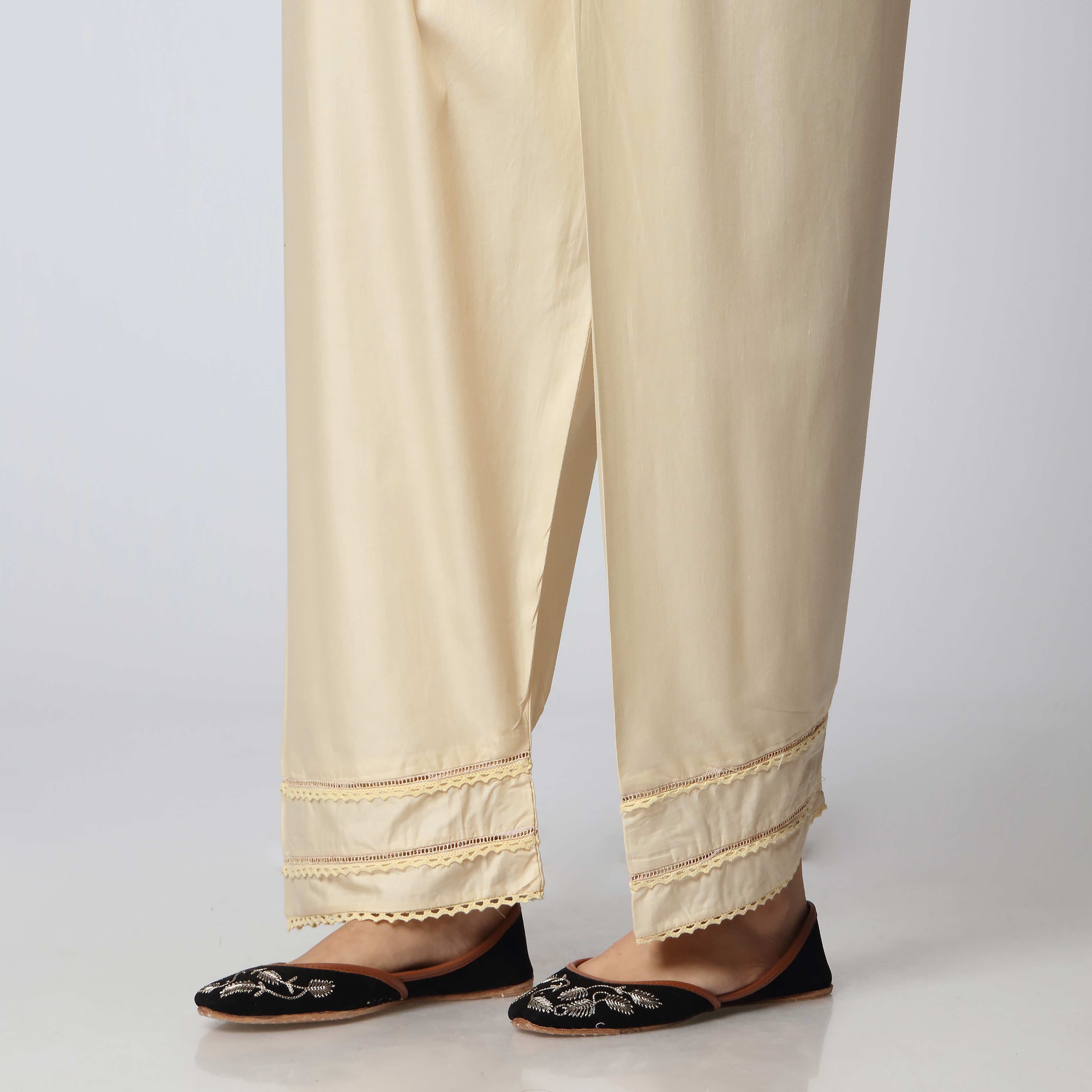 Beige Cambric Straight Fit Laced Shalwar PS3514