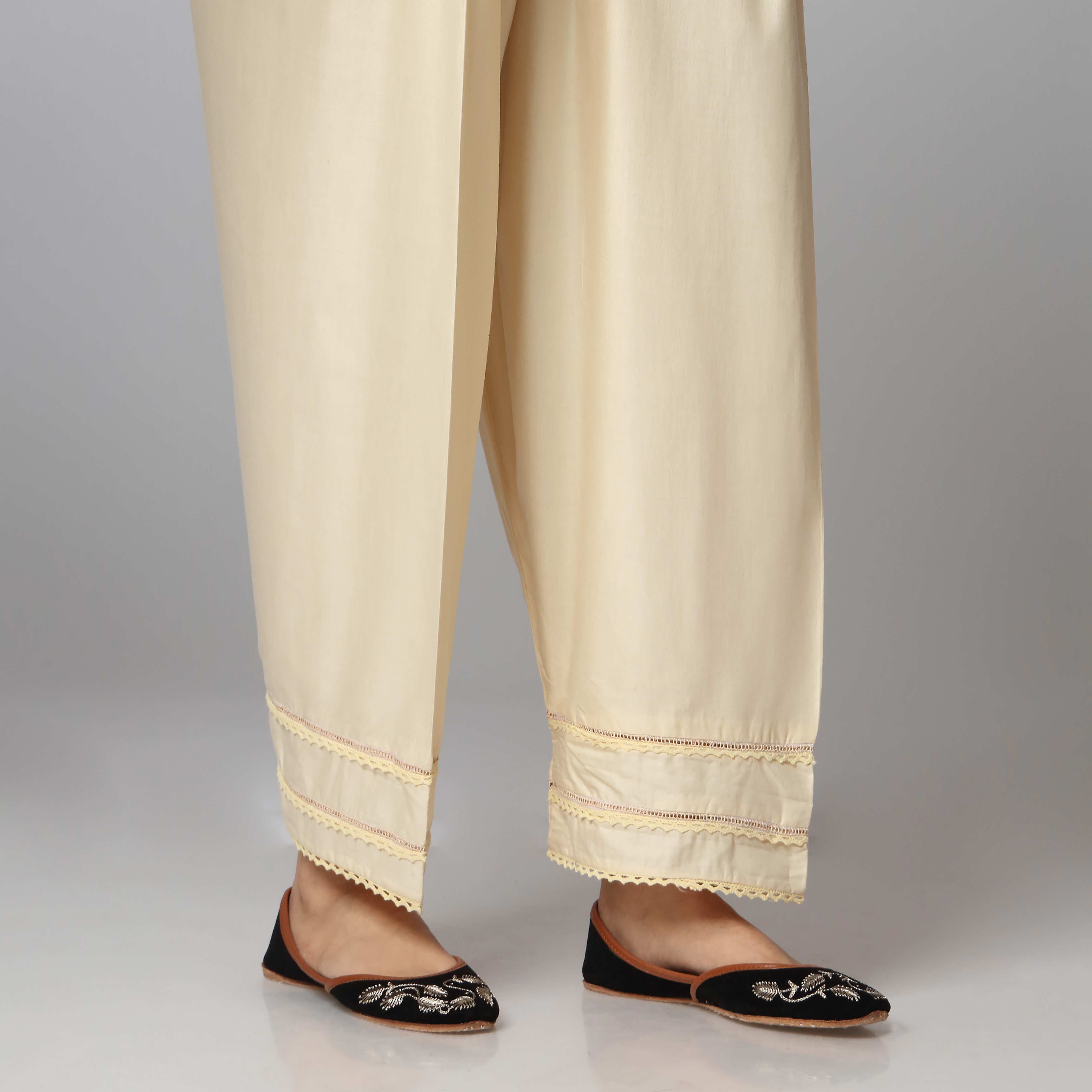 Beige Cambric Straight Fit Laced Shalwar PS3514