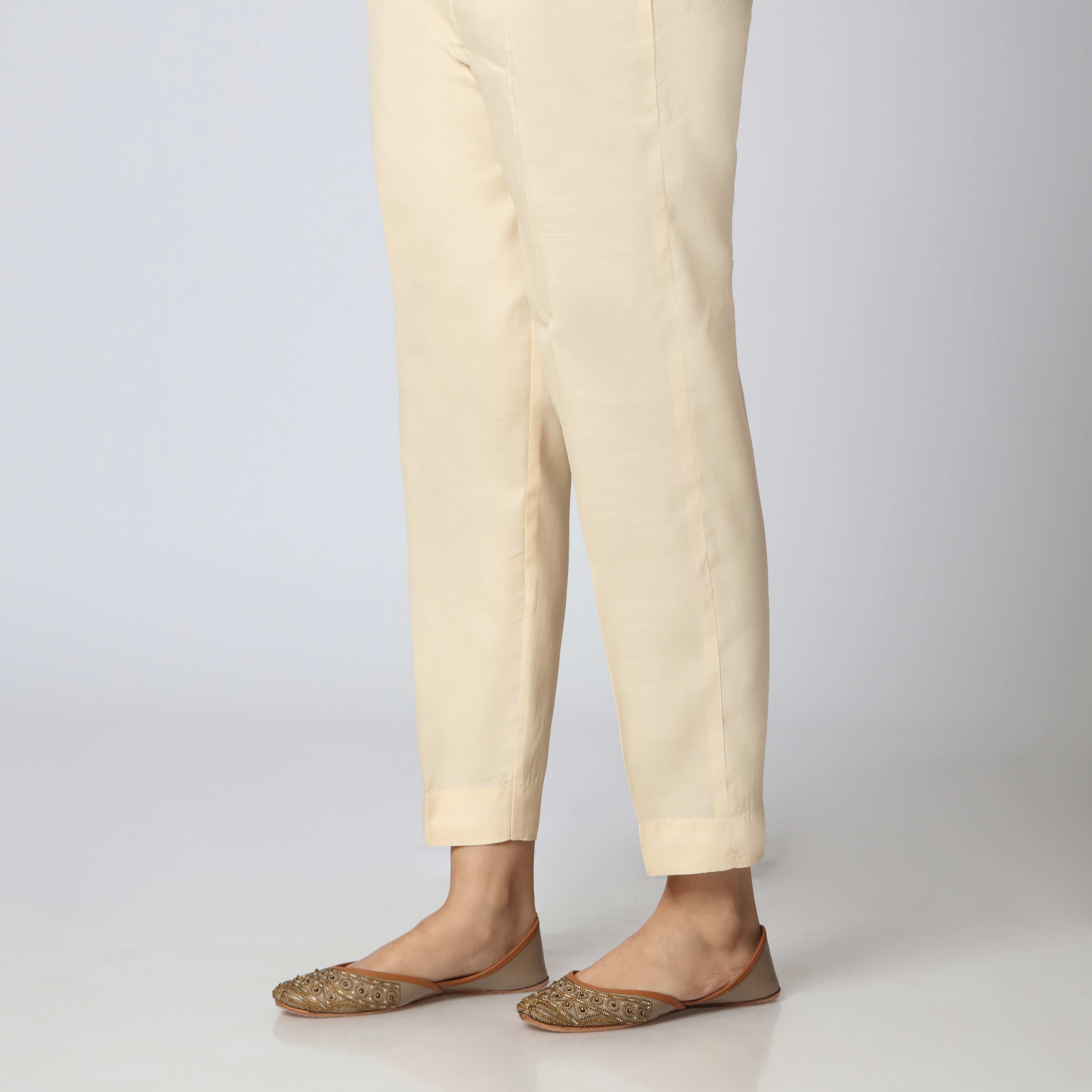 Cream Raw Silk Plain Slim Fit Trouser PS3521