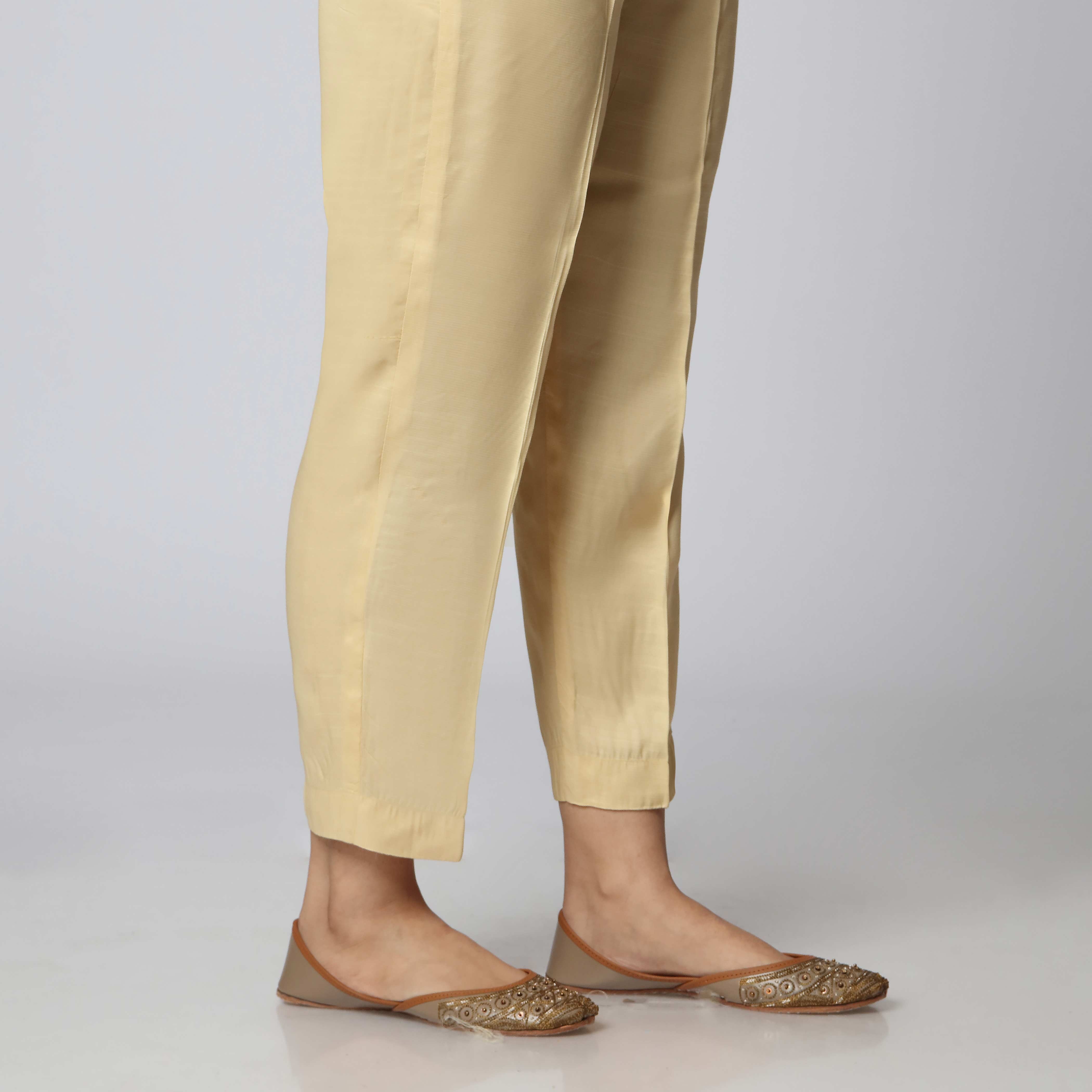 Beige Raw Silk Plain Slim Fit Trouser PS3521