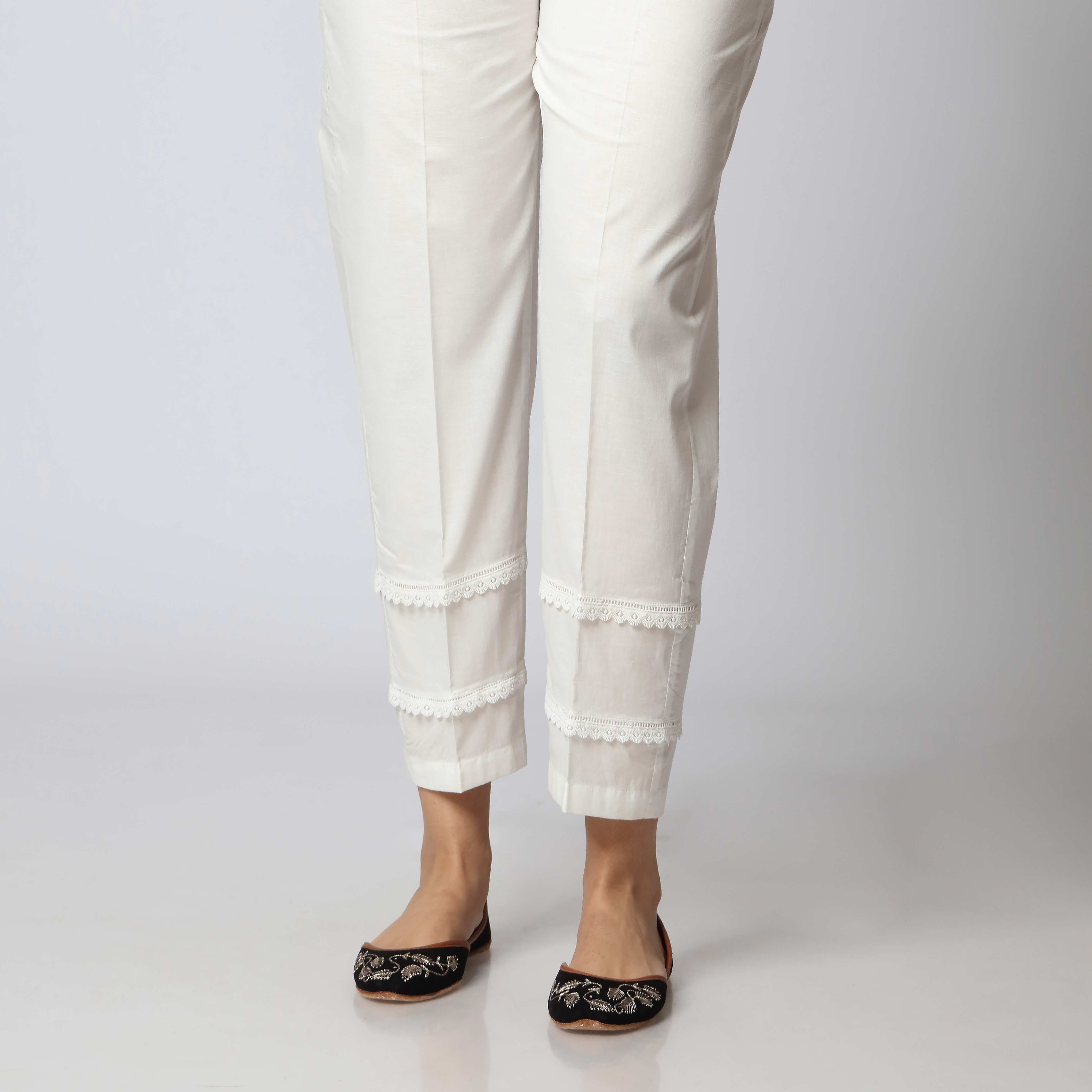 White Cambric Straight Fit Laced Trouser PS3527