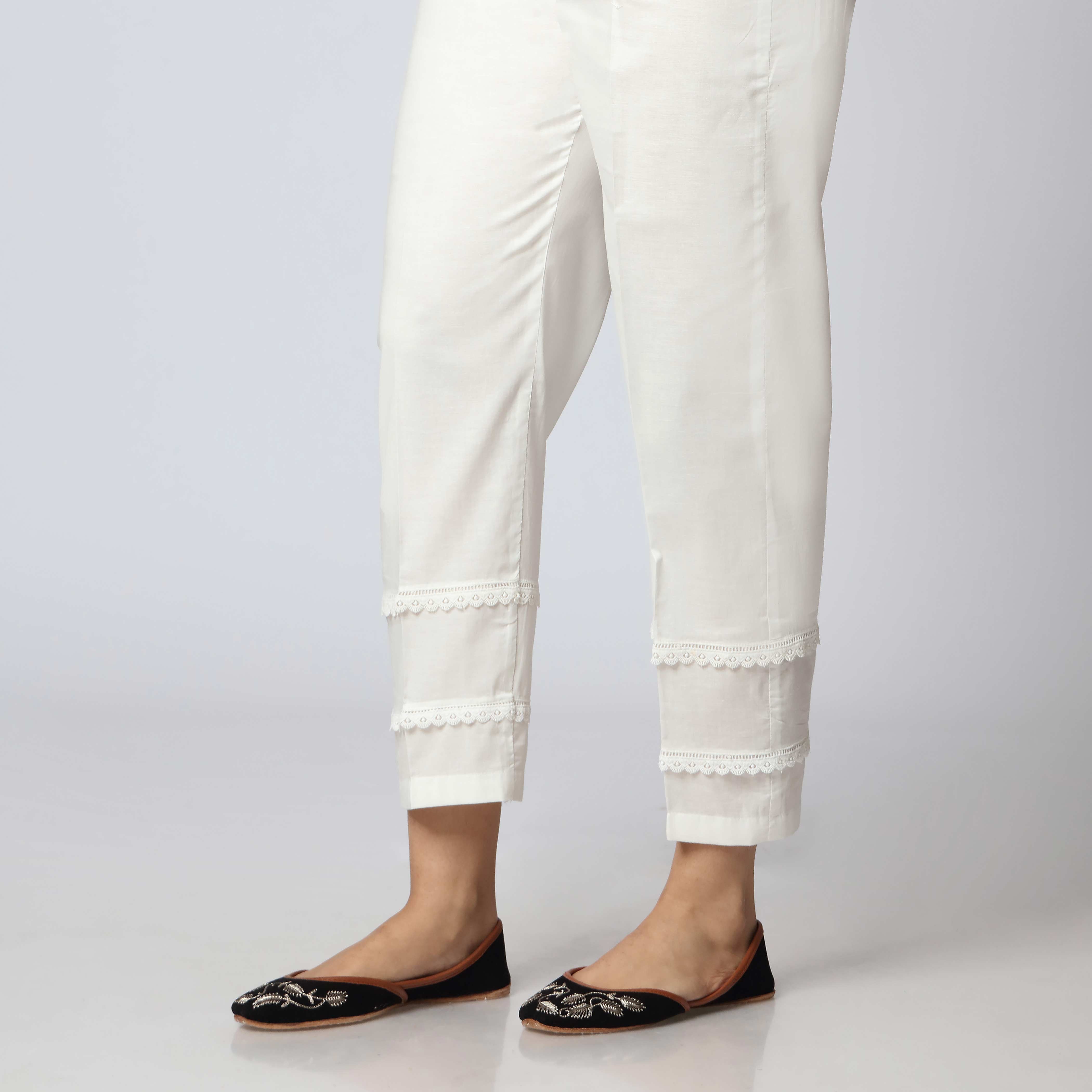 White Cambric Straight Fit Laced Trouser PS3527