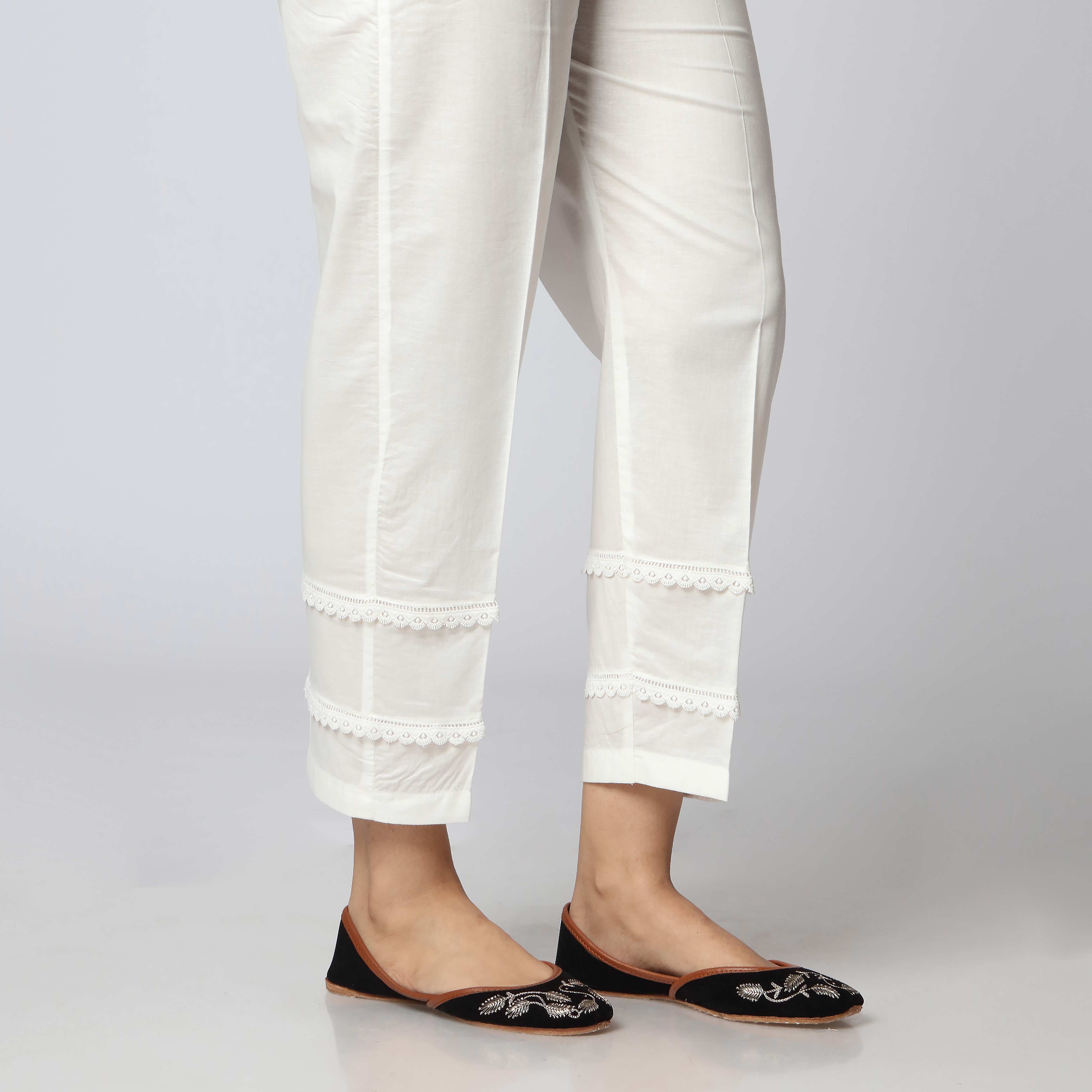 White Cambric Straight Fit Laced Trouser PS3527