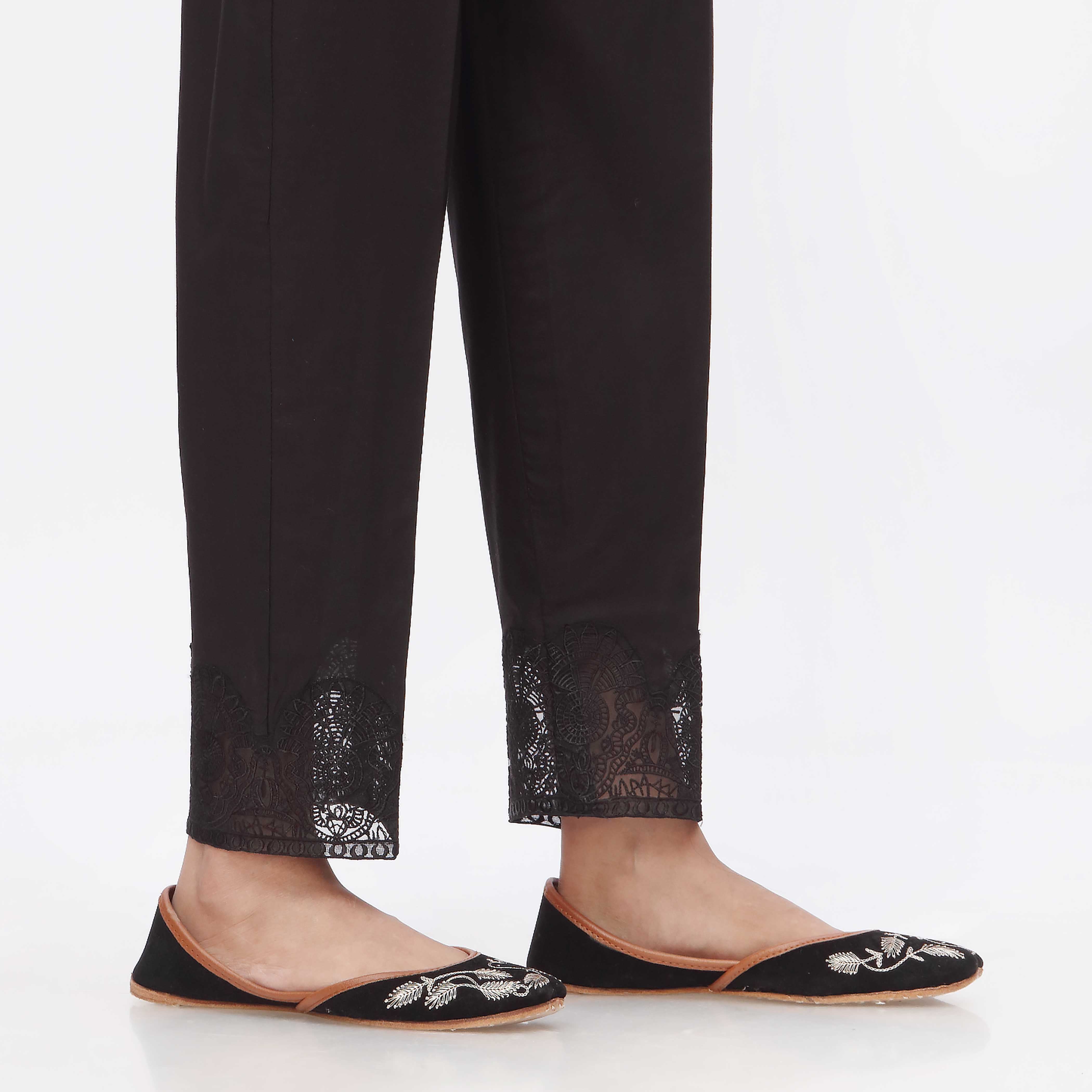 Black Embroidered Cambric Slim Fit Trouser PS3532