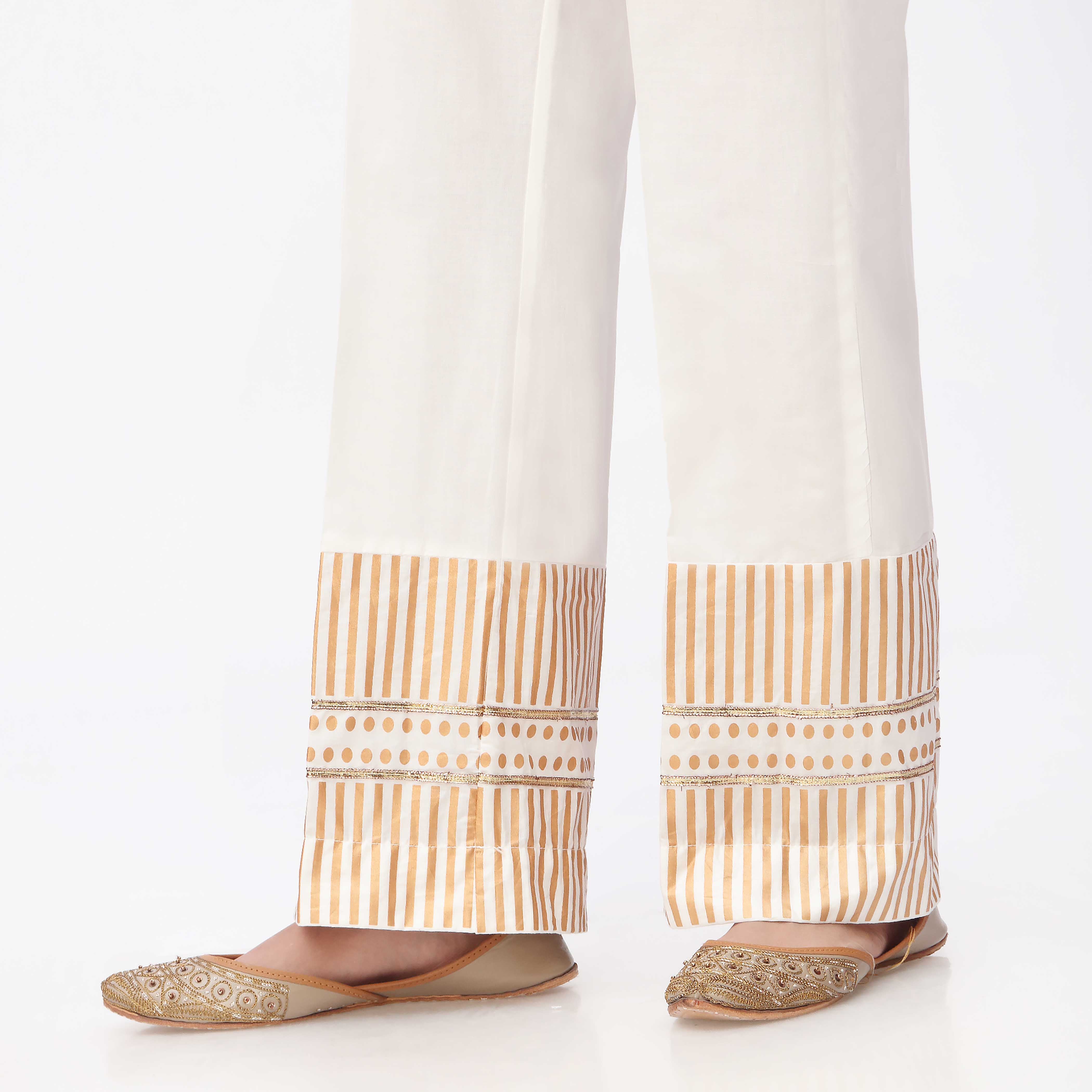 White Printed Cambric Straight Fit Trouser PS3547