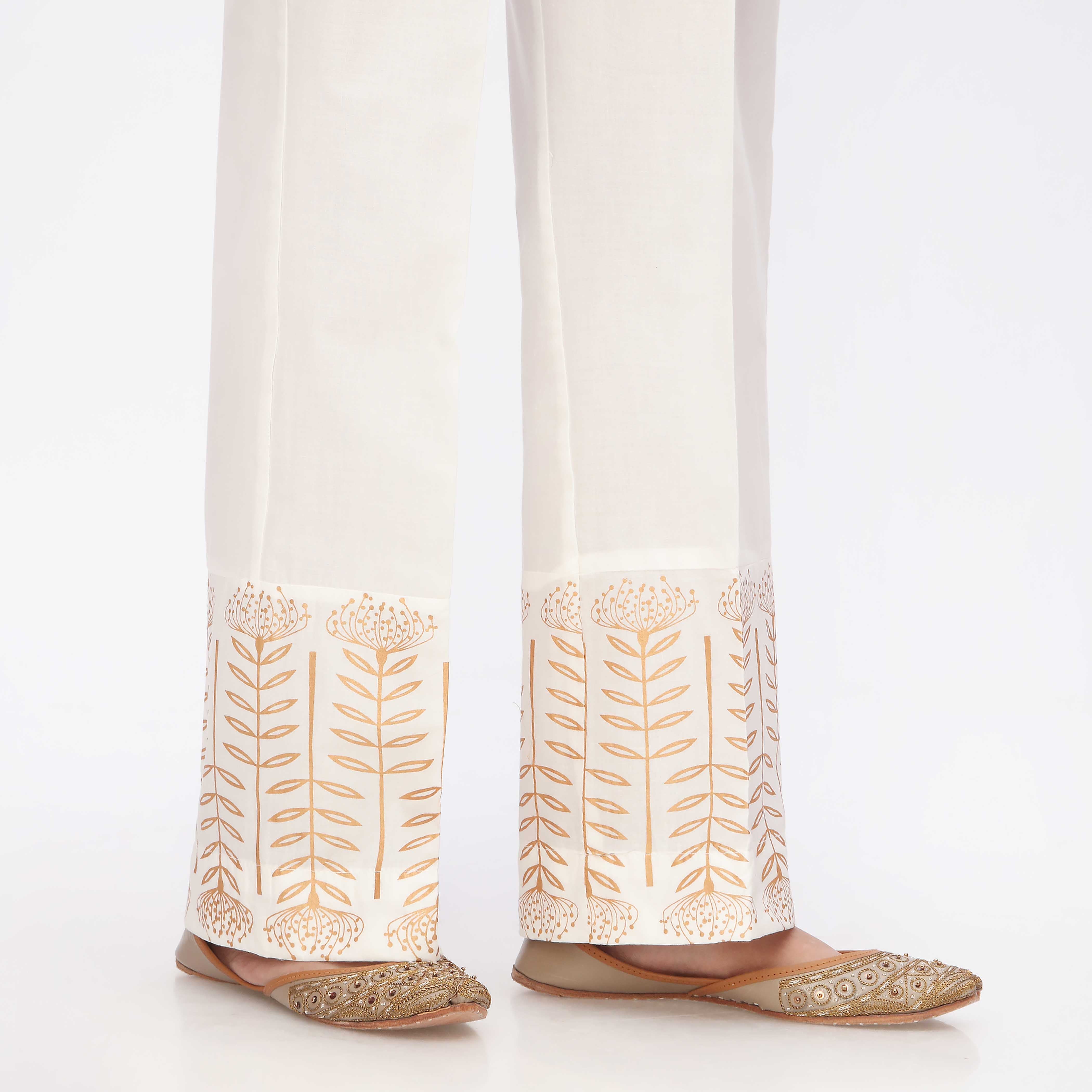 White Printed Cambric Straight Fit Trouser PS3549