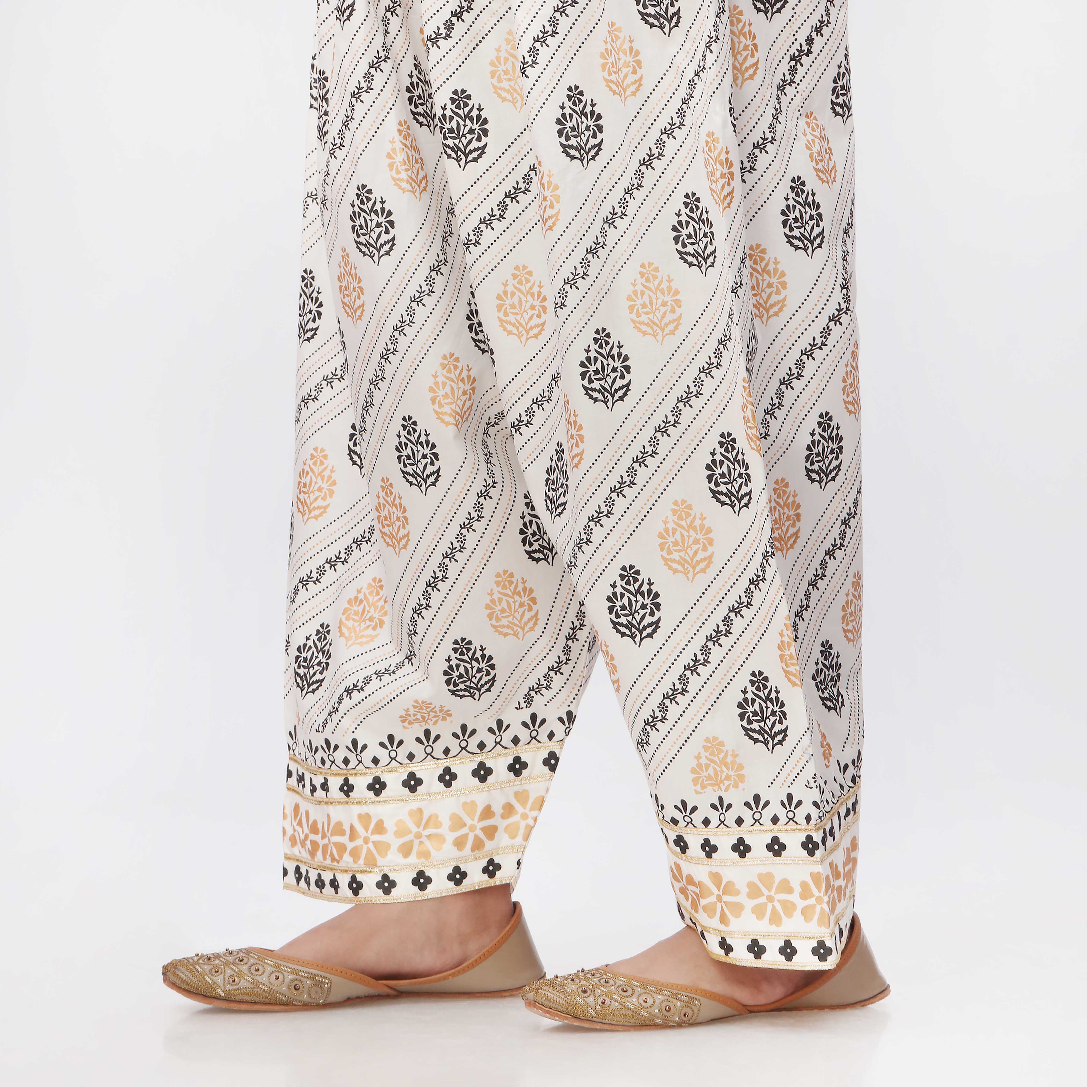 White Printed Cambric Shalwar PS3550