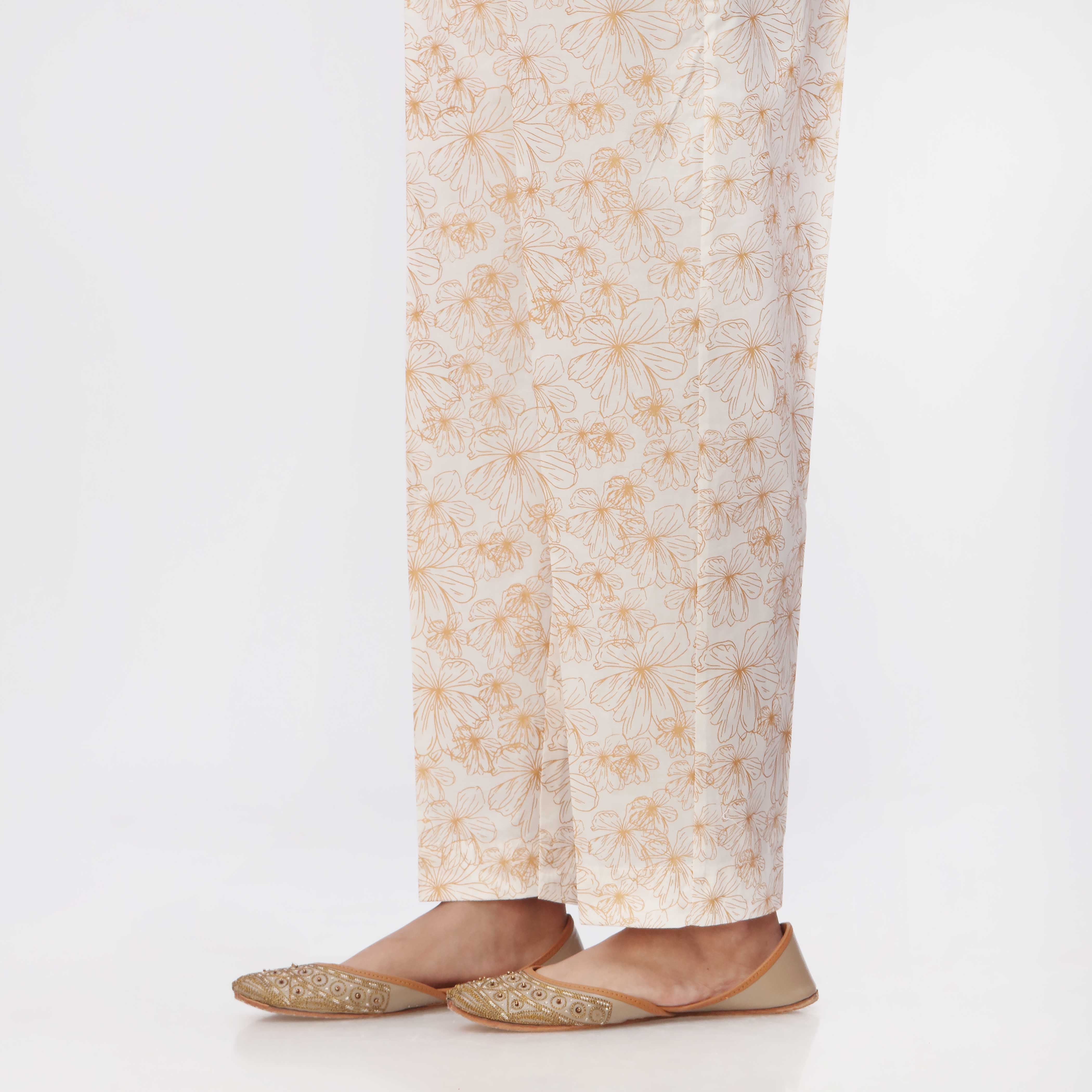 White Printed Cambric Slim Fit Trouser PS3552