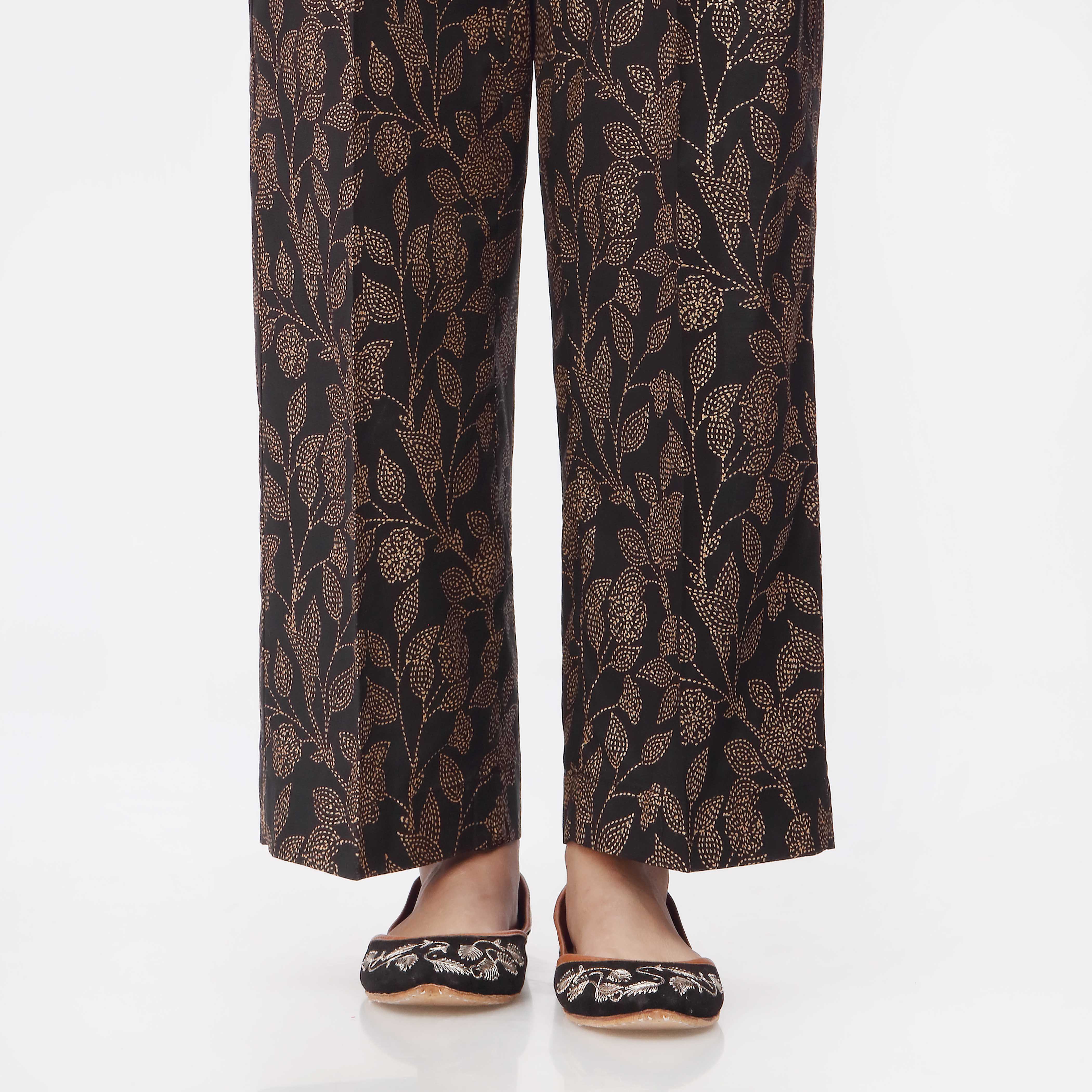 Black Printed Cambric Straight Fit Trouser PS3555