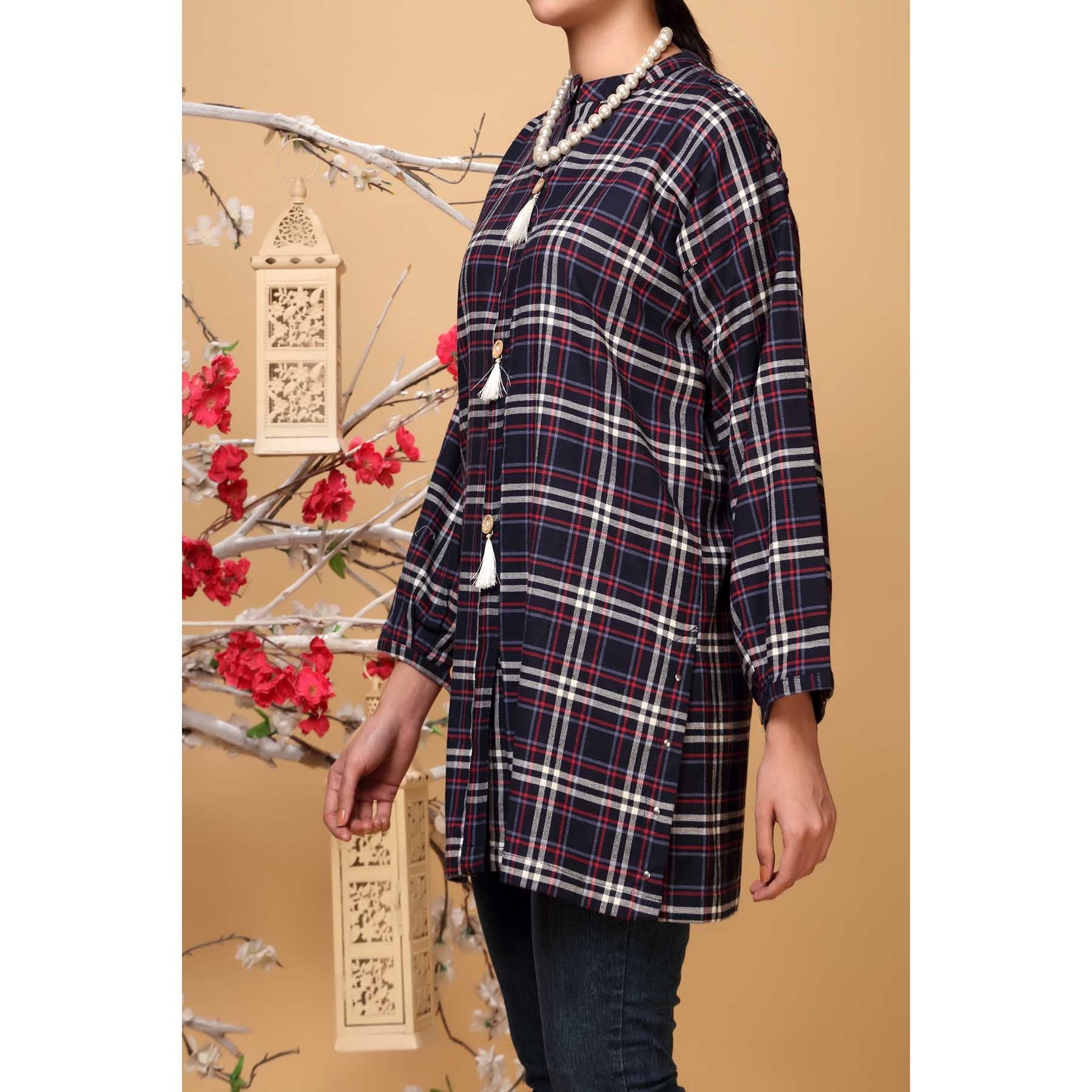 Blue Color Flannel Checkered Shirt PW1043