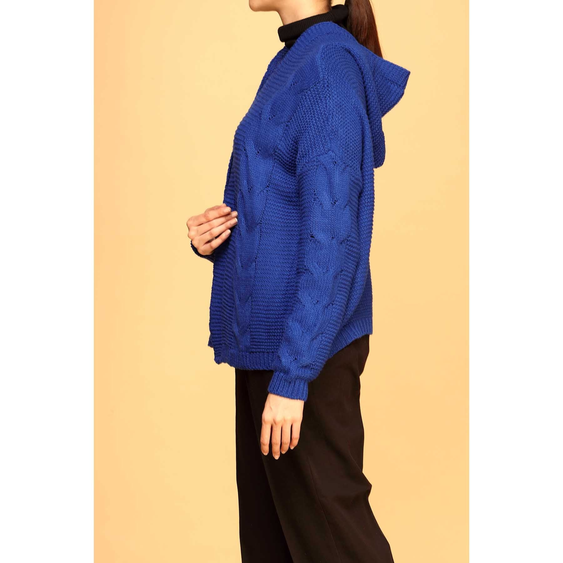 Blue Color Hooded Cardigan PW1917