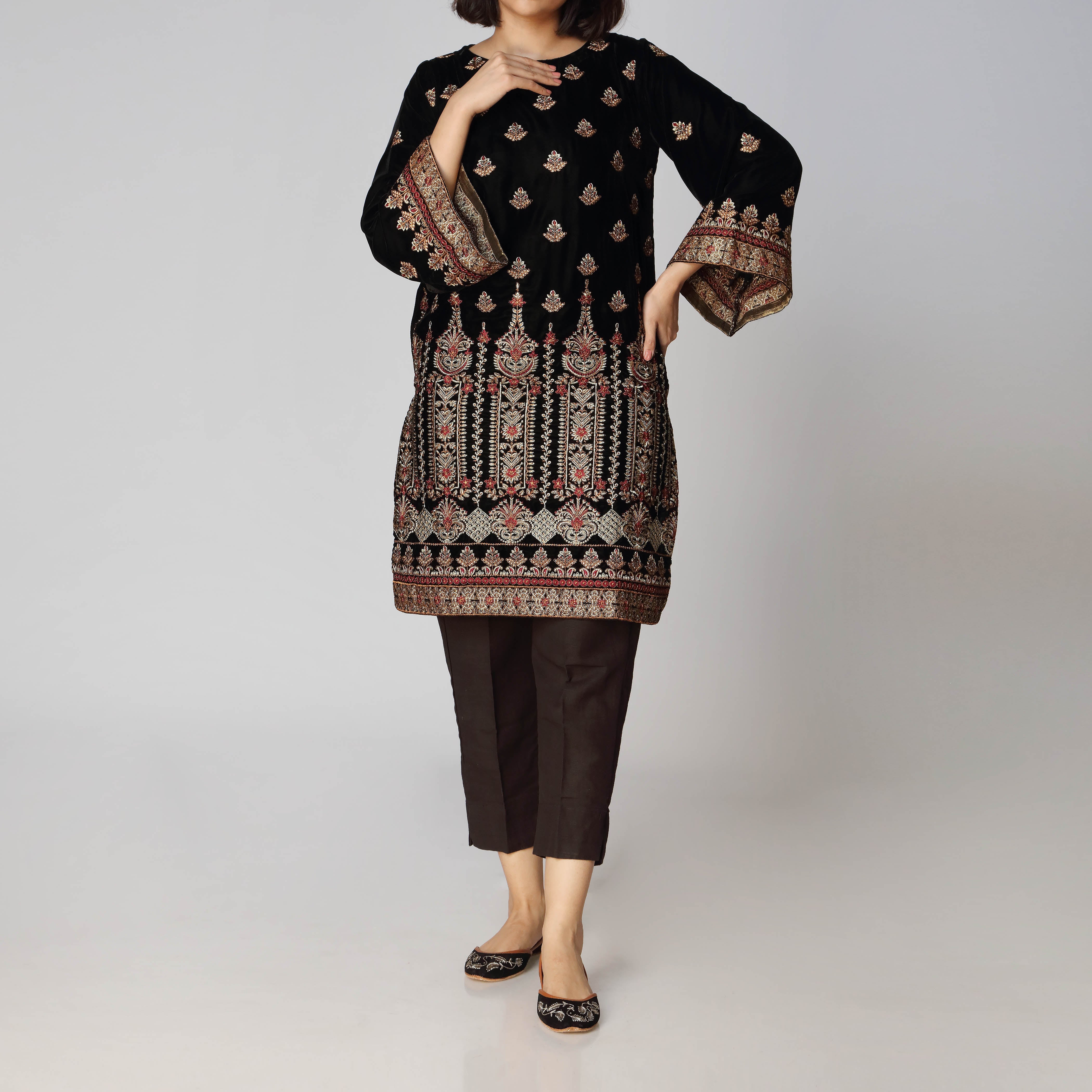 1PC- Velvet Embellished Shirt PW2118