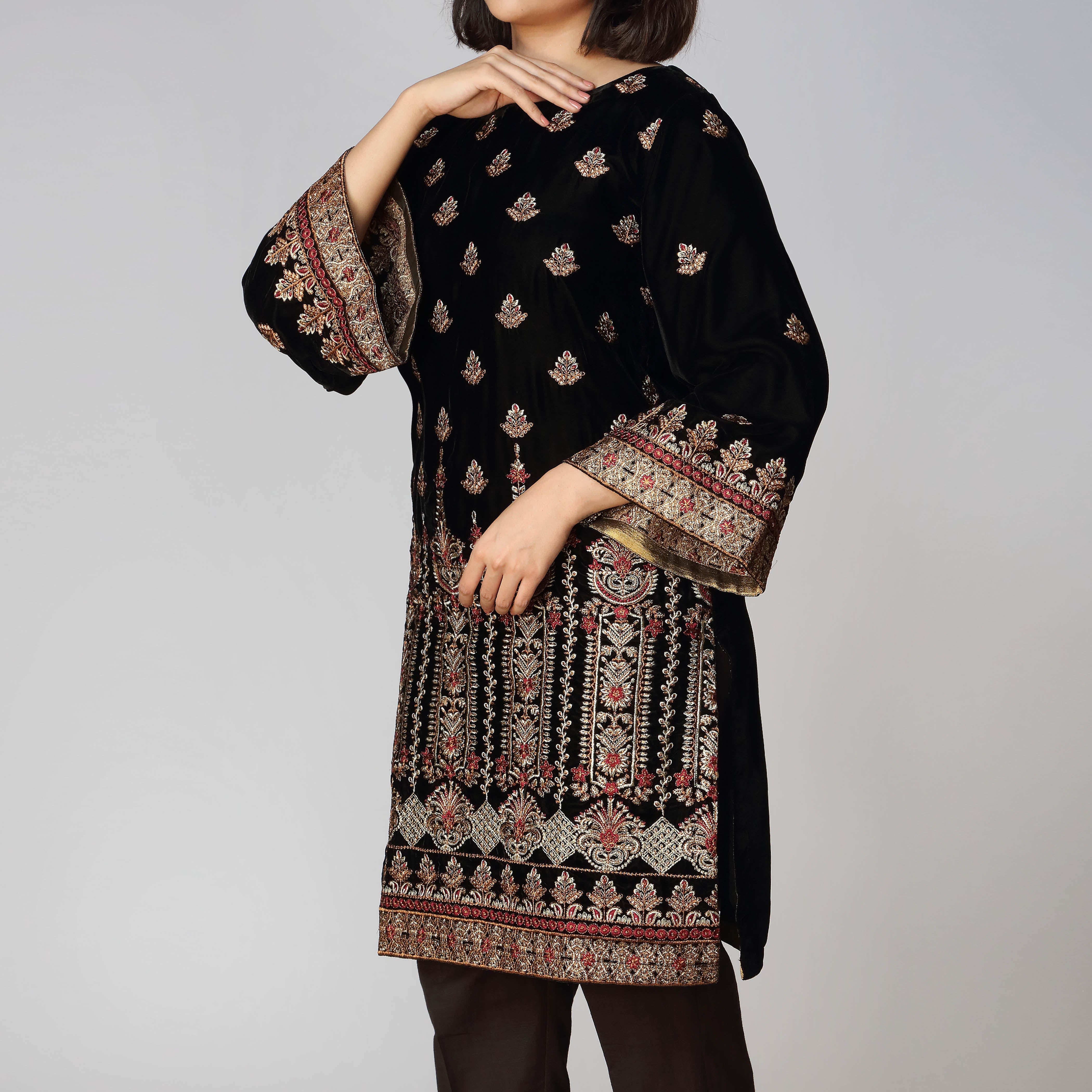 1PC- Velvet Embellished Shirt PW2118